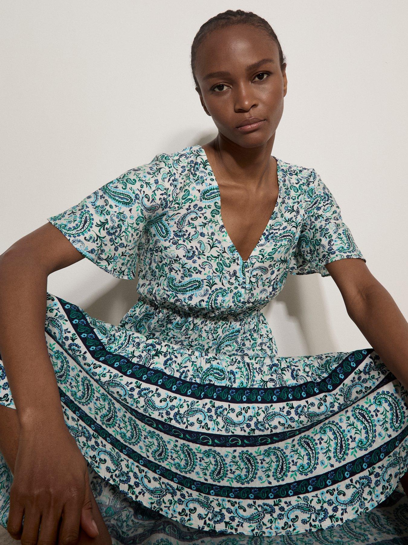 Image 4 of 5 of Apricot Paisley Border Button Front Maxi Dress - White