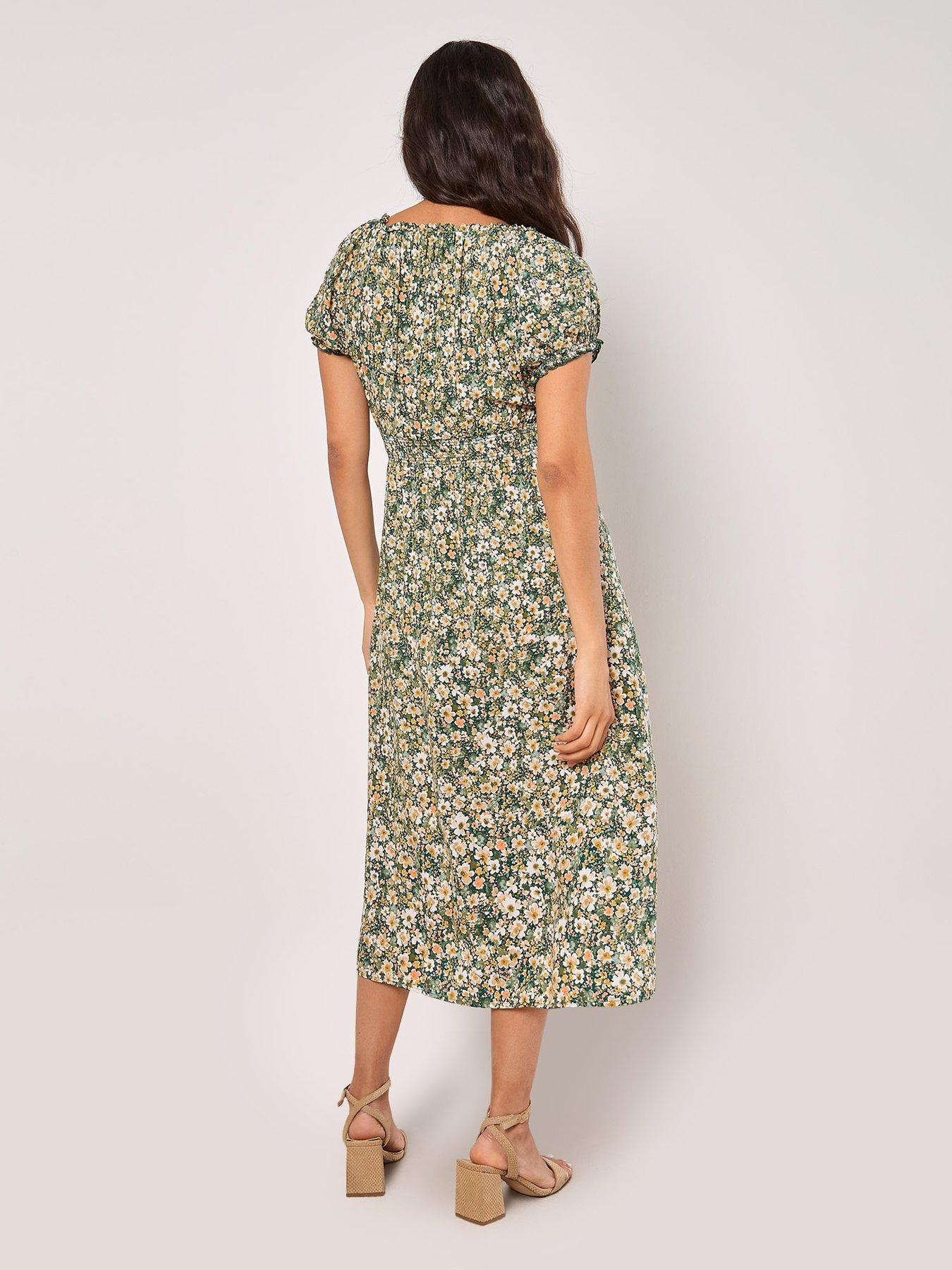 Image 2 of 4 of Apricot Milkmaid Midi Dress - Green