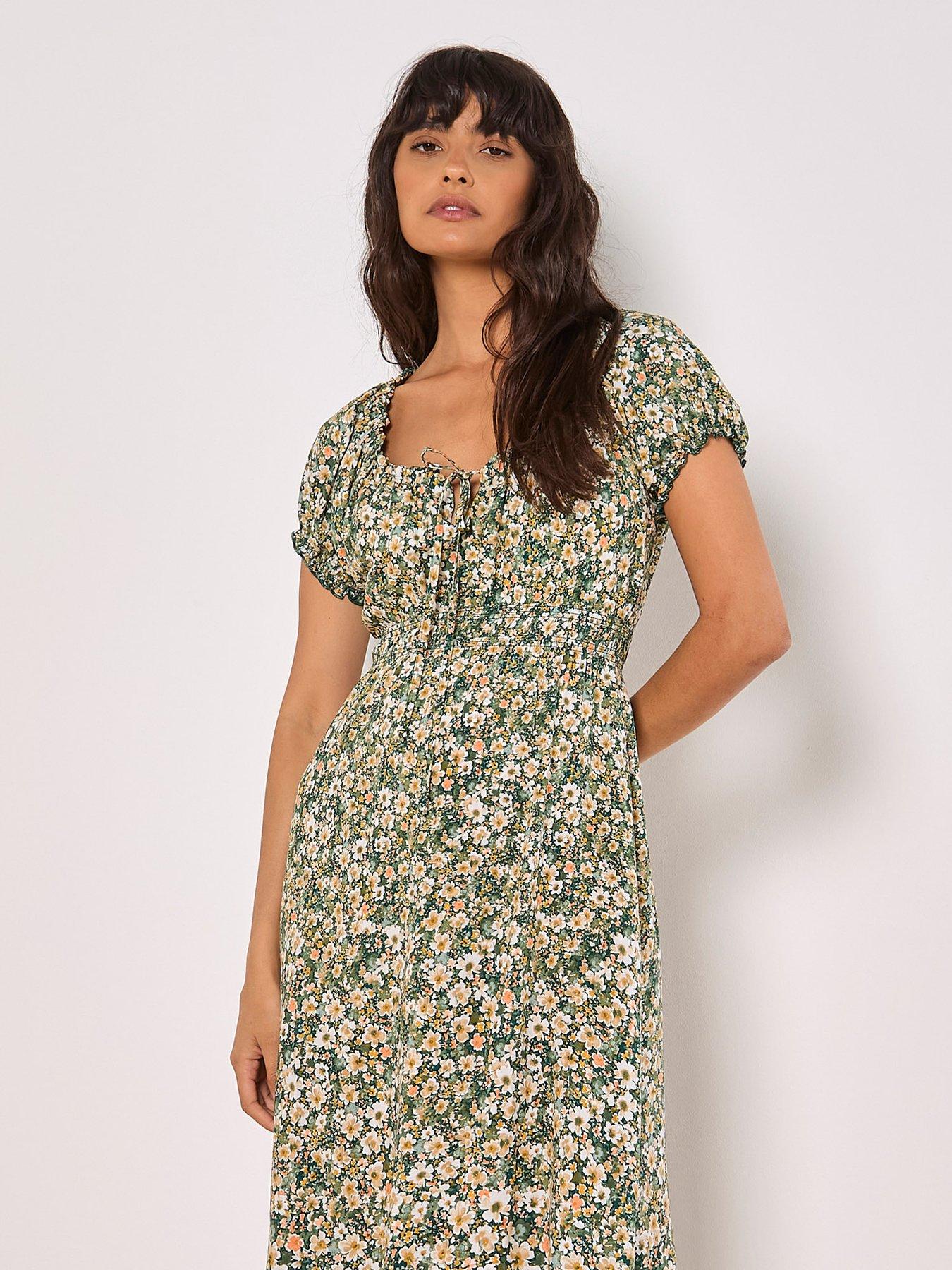 Image 3 of 4 of Apricot Milkmaid Midi Dress - Green