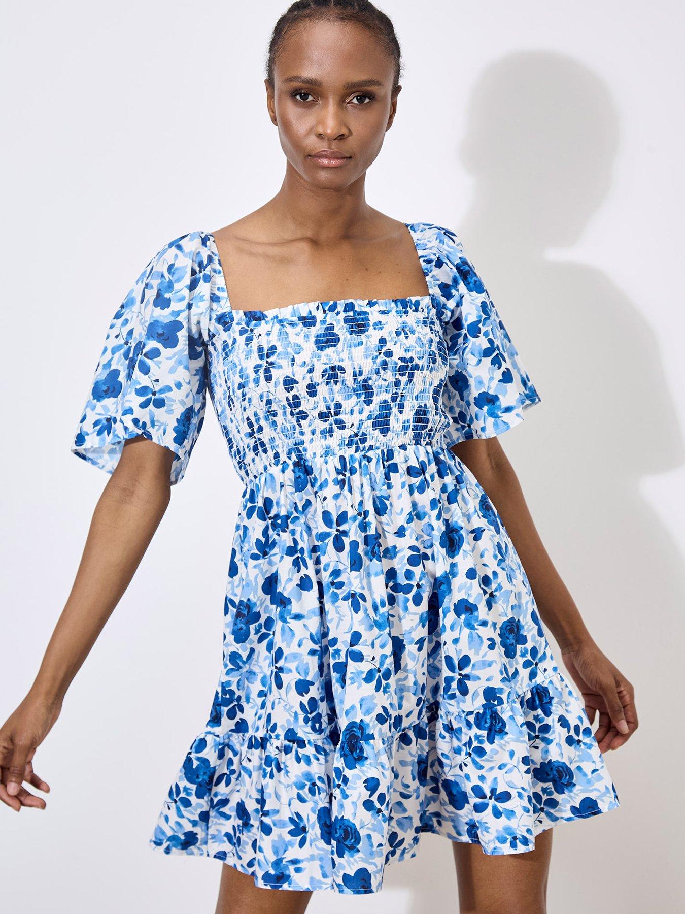 Apricot Smocked Floral Cotton Poplin Drs