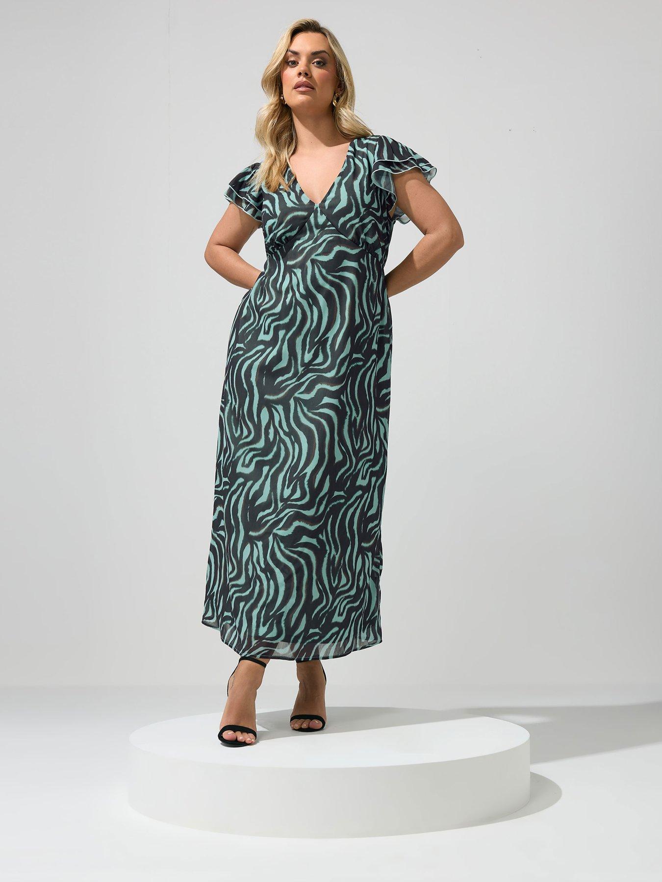 Yours Curve Zebra Print Dress - Brown/Green