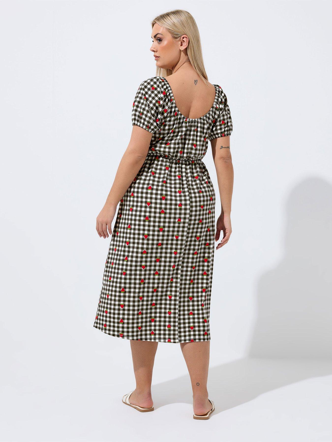 Image 2 of 5 of Yours Curve Gingham Bardot Dress