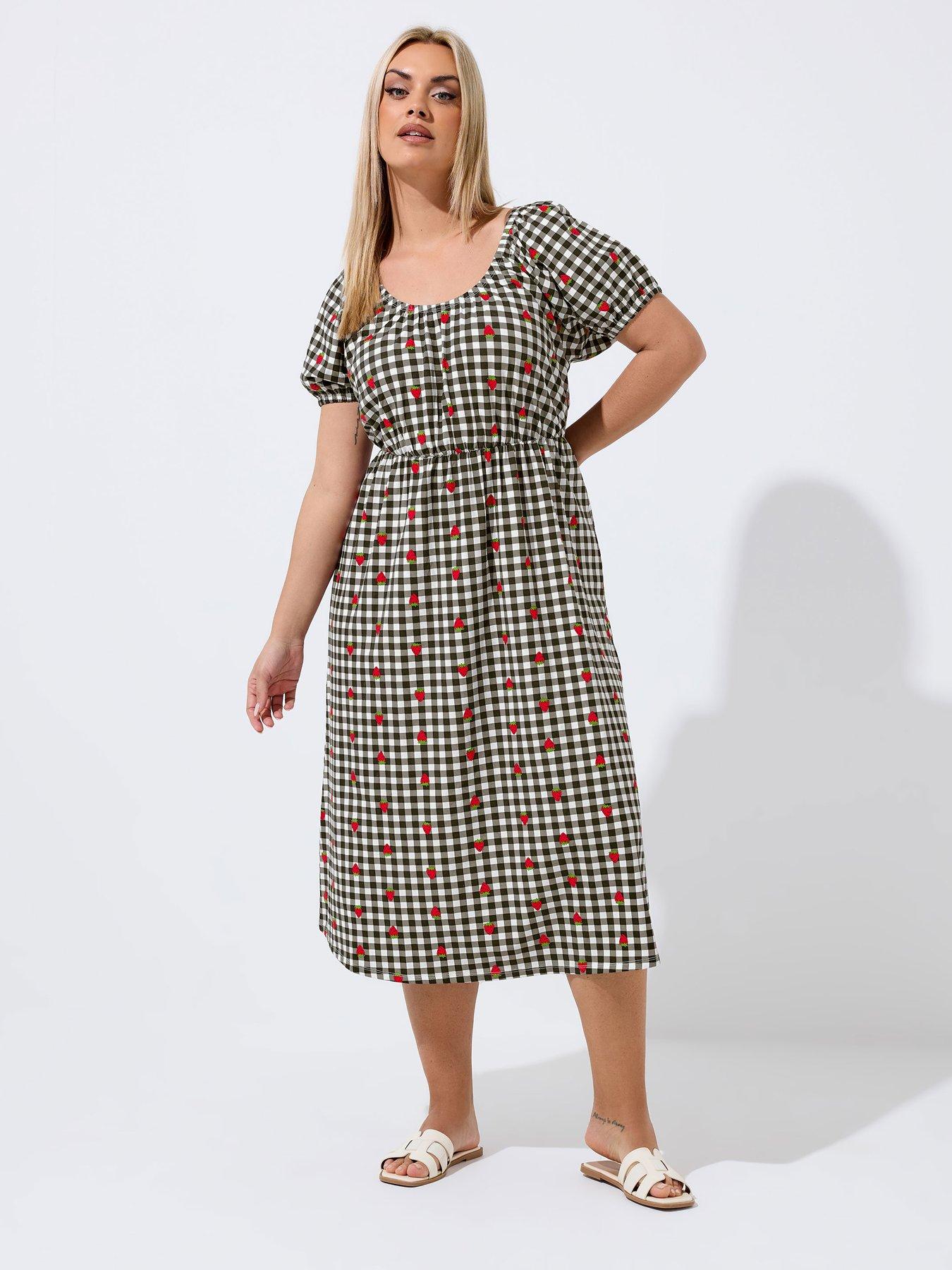 Image 3 of 5 of Yours Curve Gingham Bardot Dress