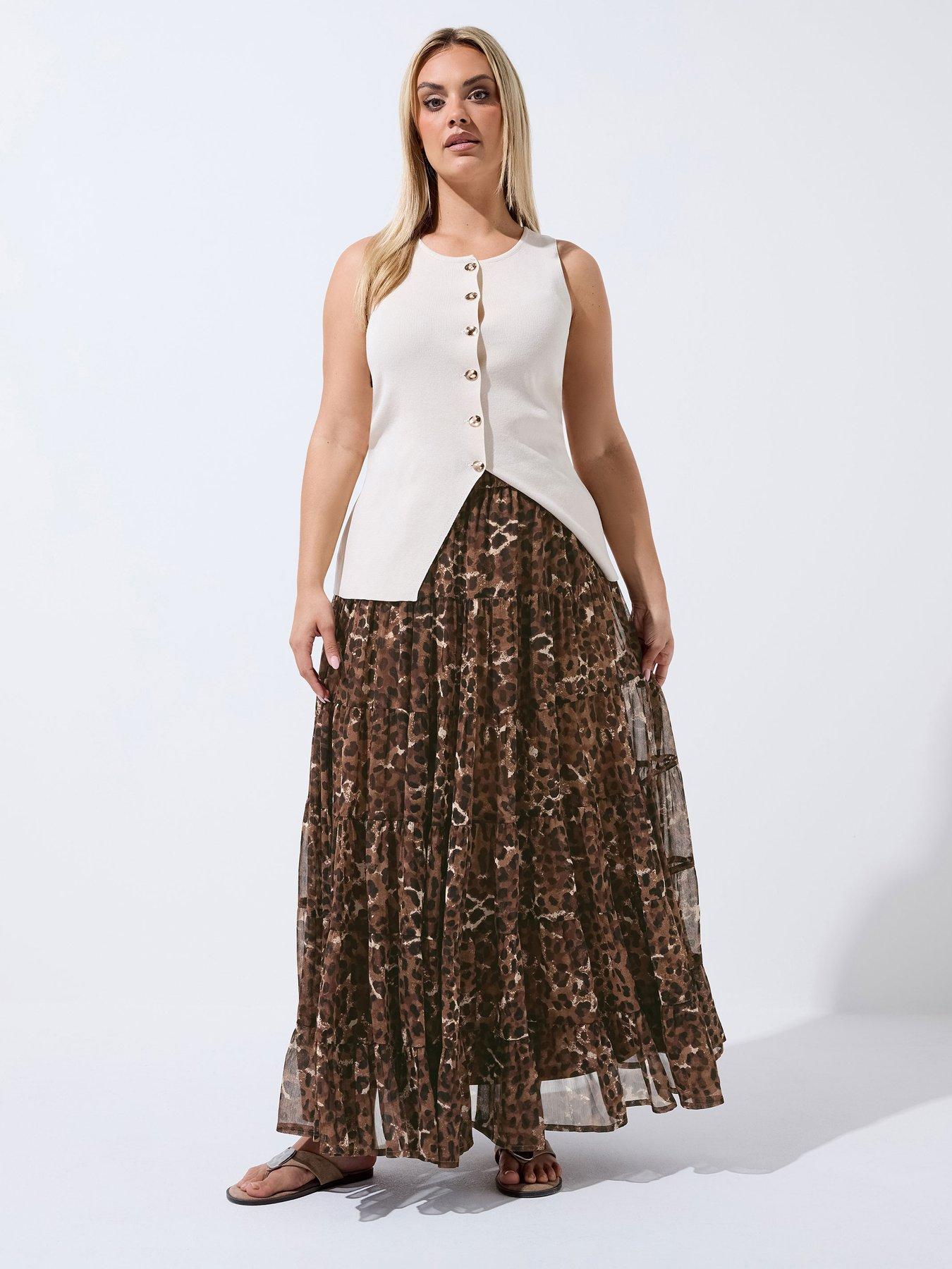 Yours Curve Leopard Print Chiffon Skirt