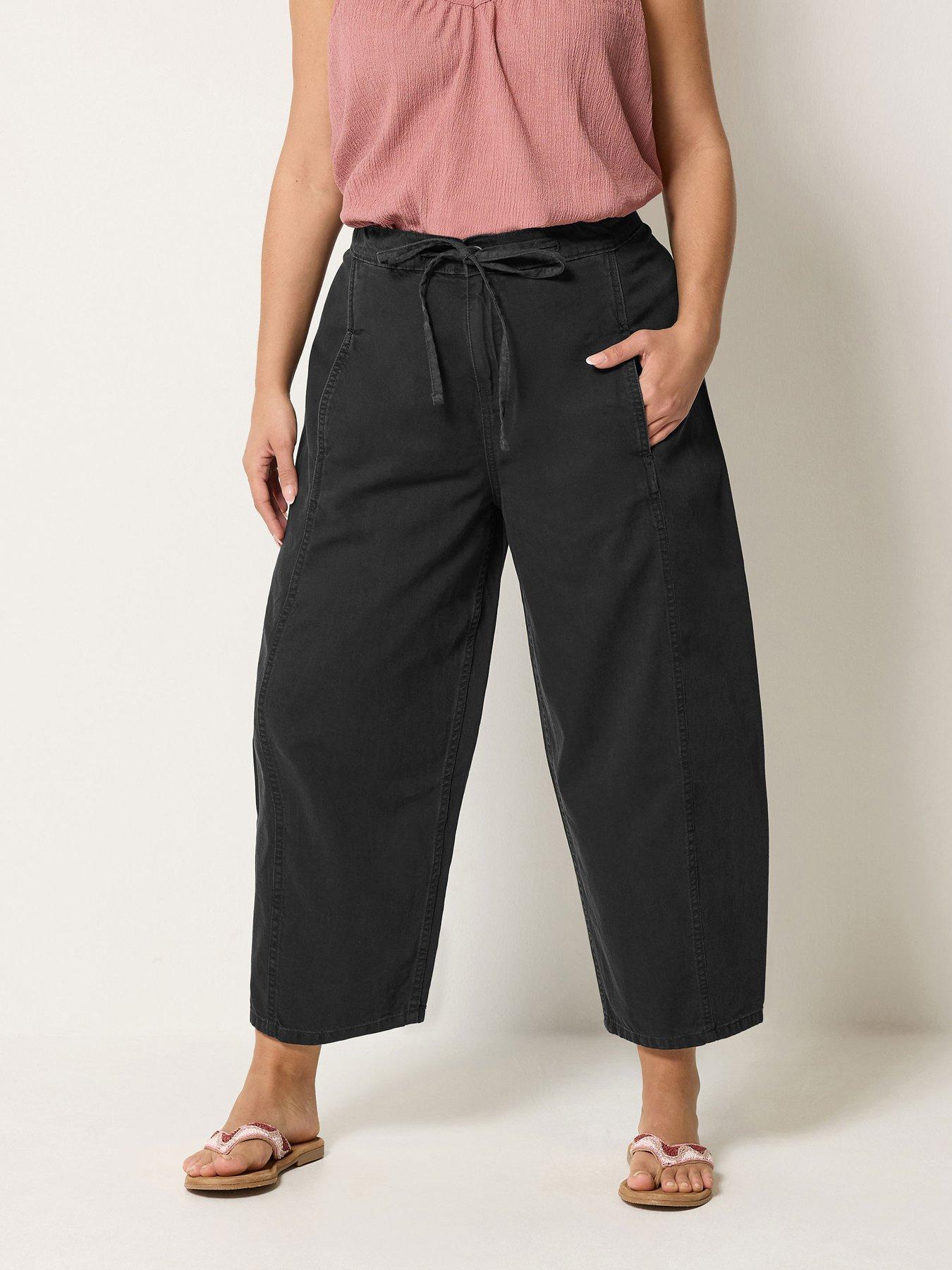 Image 1 of 4 of Yours Curve Barrel Leg Crop Trouser - Black