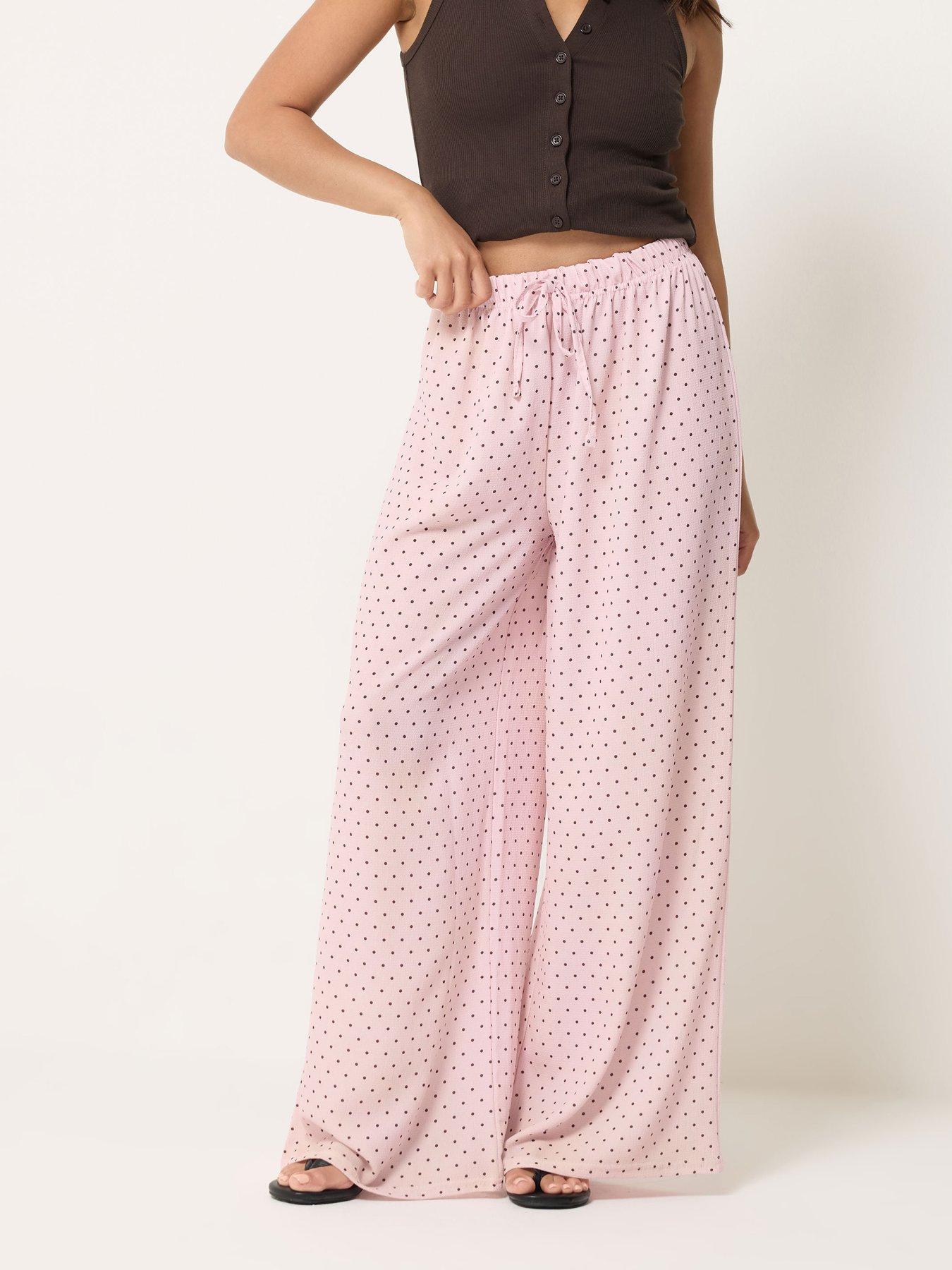 PixieGirl Petite Spot Wide Leg Trousers - Pink