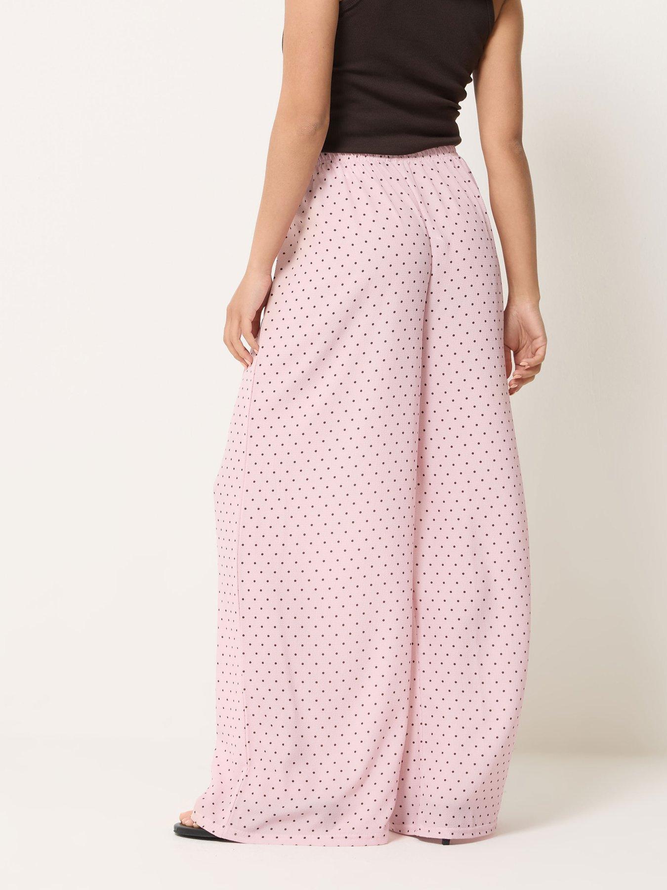 Image 4 of 4 of PixieGirl Petite Spot Wide Leg Trousers - Pink