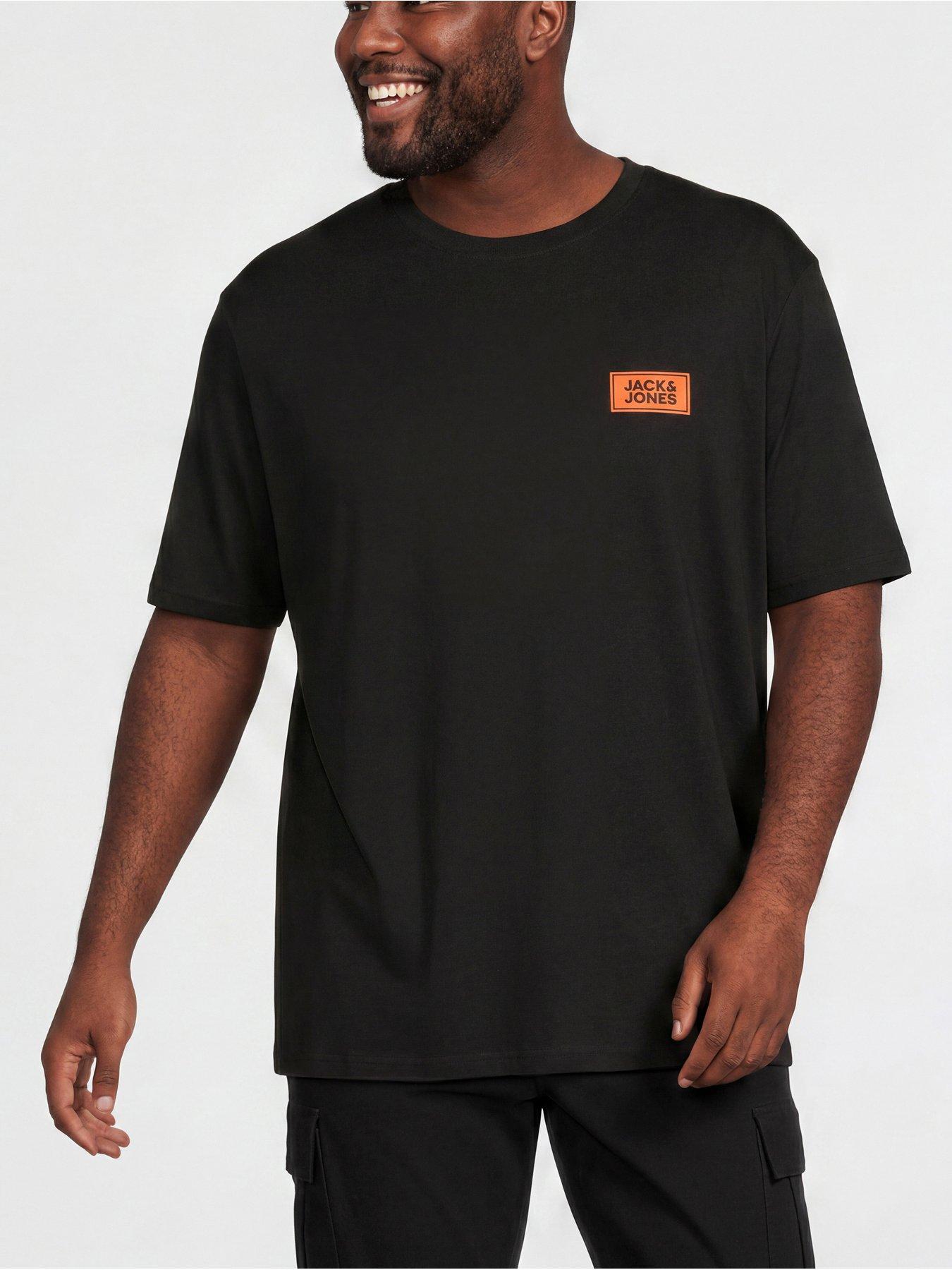 Jack & Jones Men's Plus Size Short Sleeve T-Shirt with Chest Logo - Black