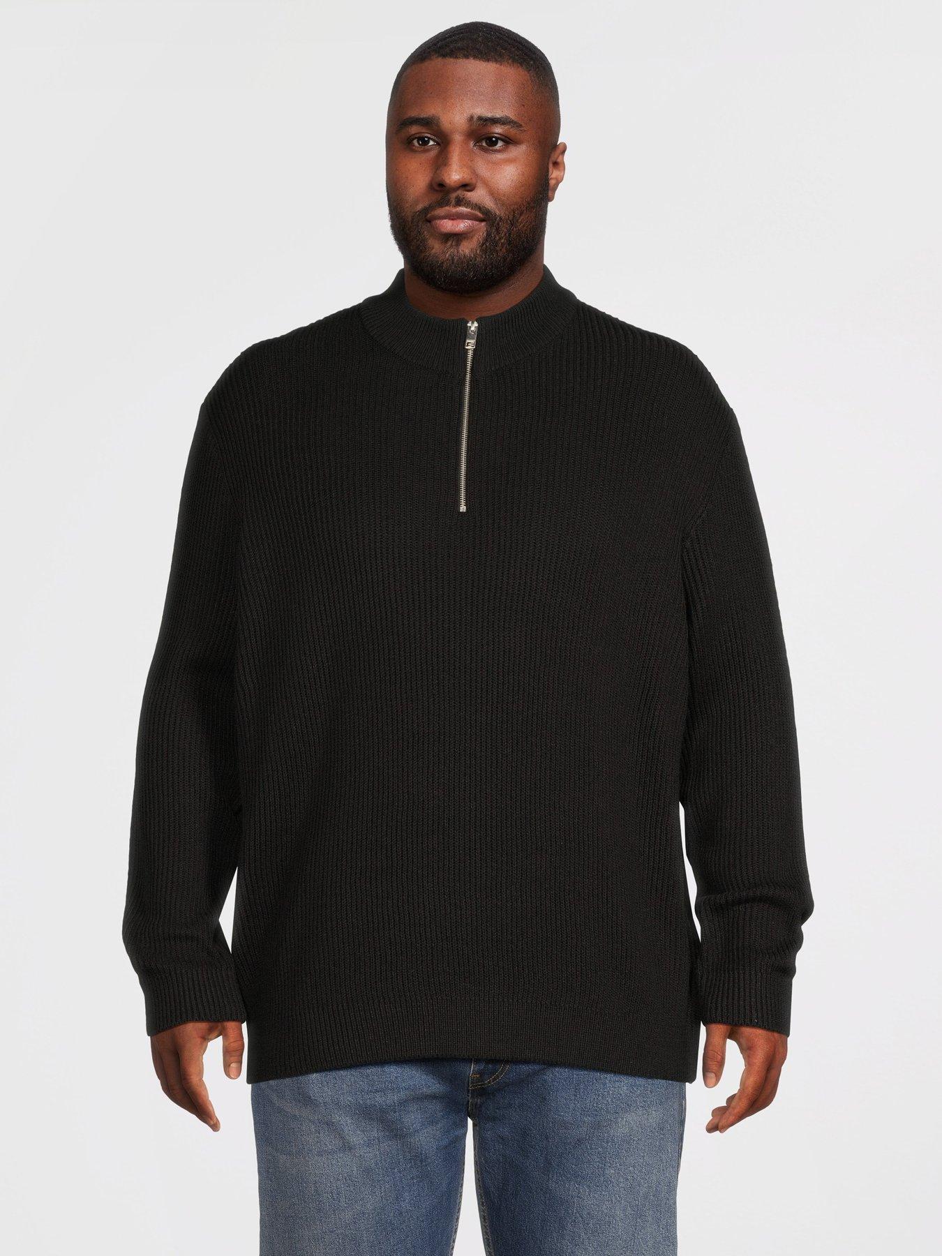 Image 1 of 5 of Jack & Jones Plus Panel Knitted 1/2 Zip Jumper - Black