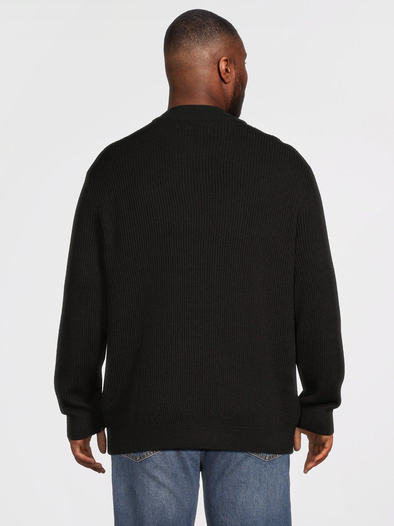 Image 2 of 5 of Jack & Jones Plus Panel Knitted 1/2 Zip Jumper - Black