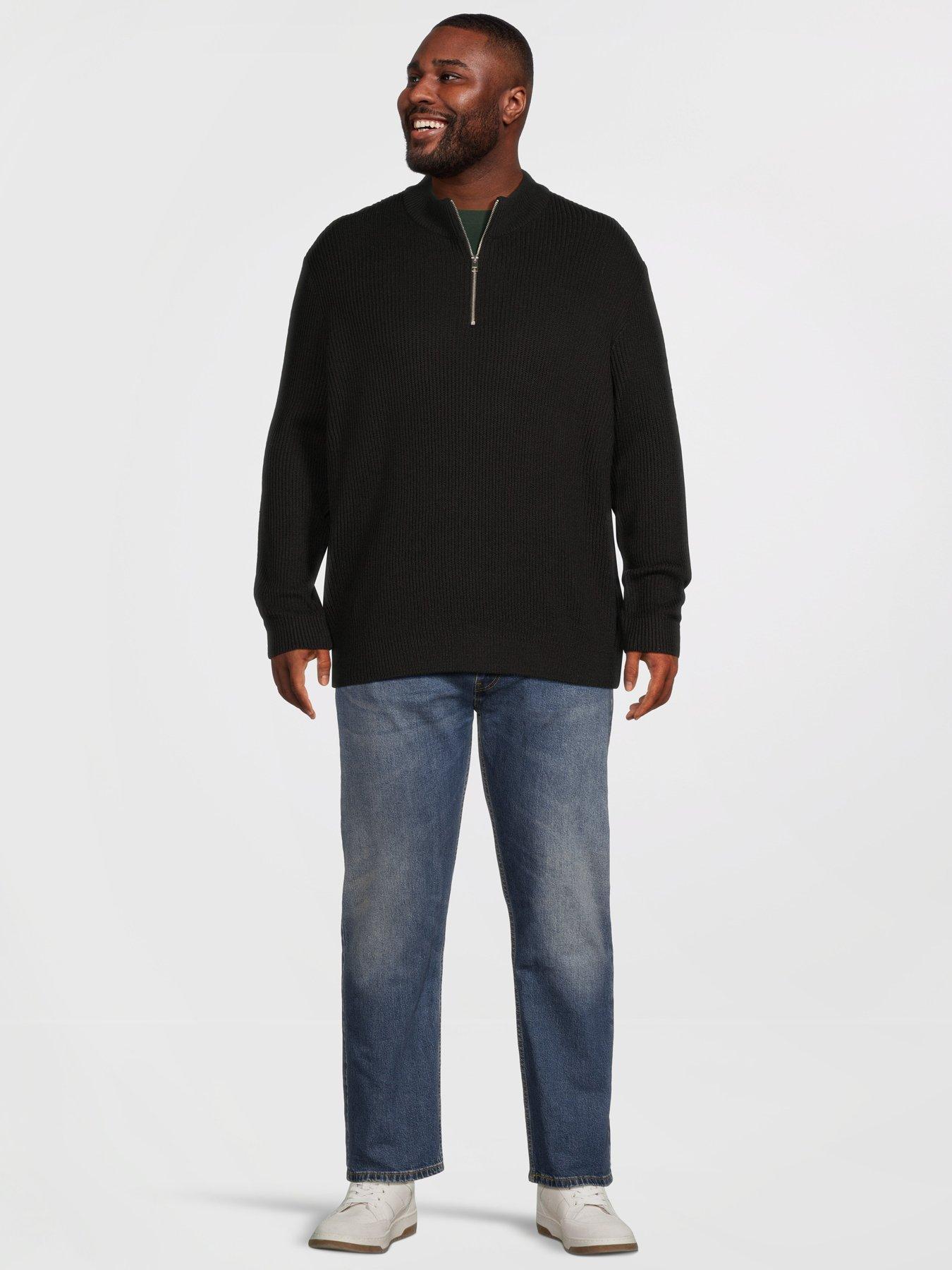 Image 3 of 5 of Jack & Jones Plus Panel Knitted 1/2 Zip Jumper - Black