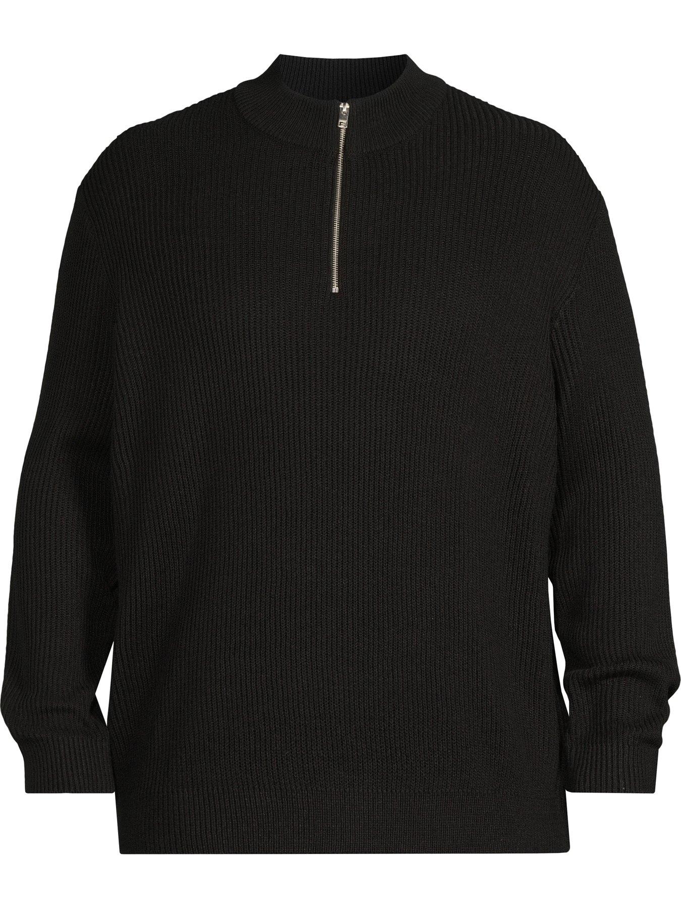 Image 5 of 5 of Jack & Jones Plus Panel Knitted 1/2 Zip Jumper - Black
