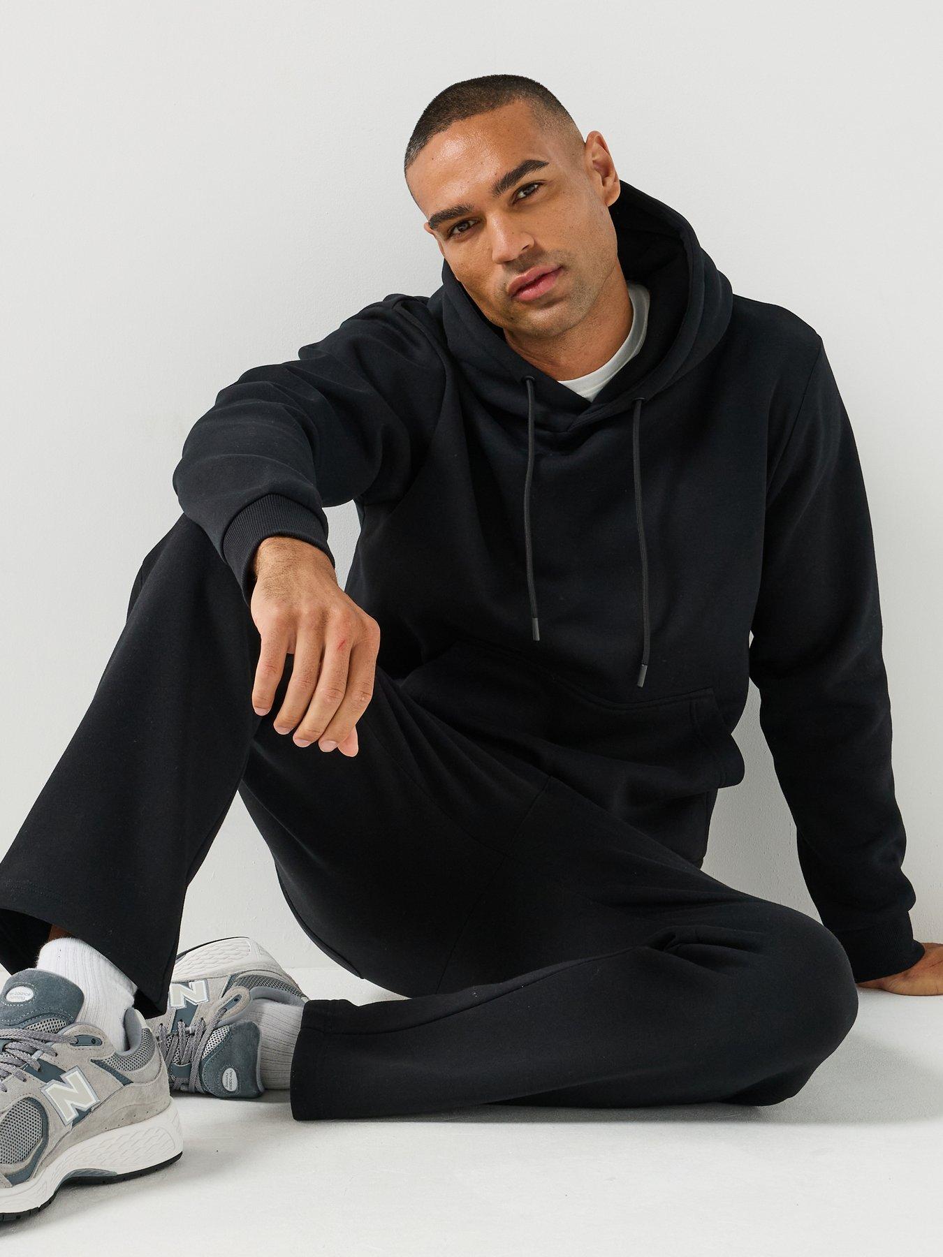 Image 1 of 6 of Jack & Jones Mens Tracksuit Set With Hoodie And Tapered Joggers - Black