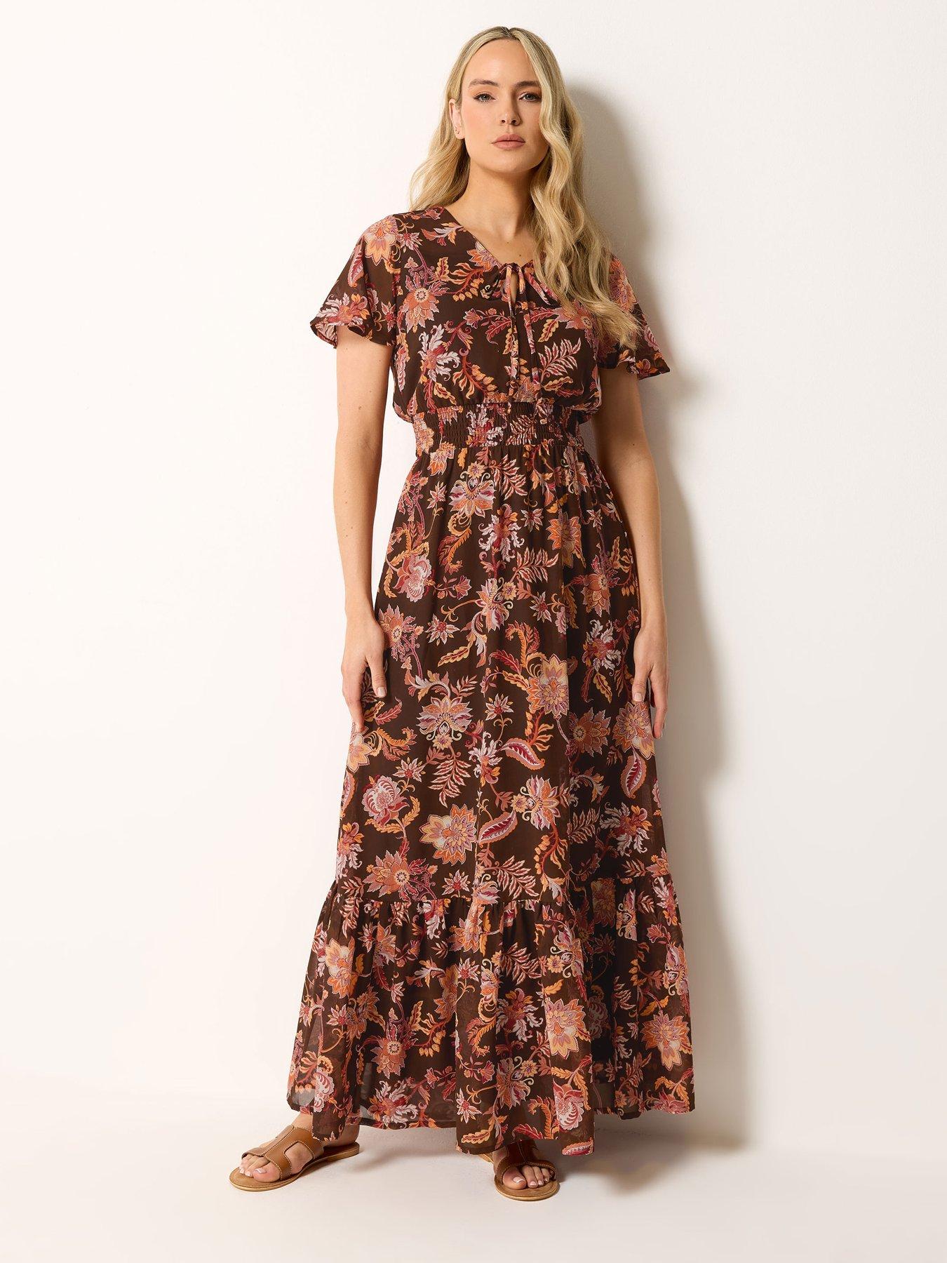 Long Tall Sally Shirred Waist Maxi Dress - Brown