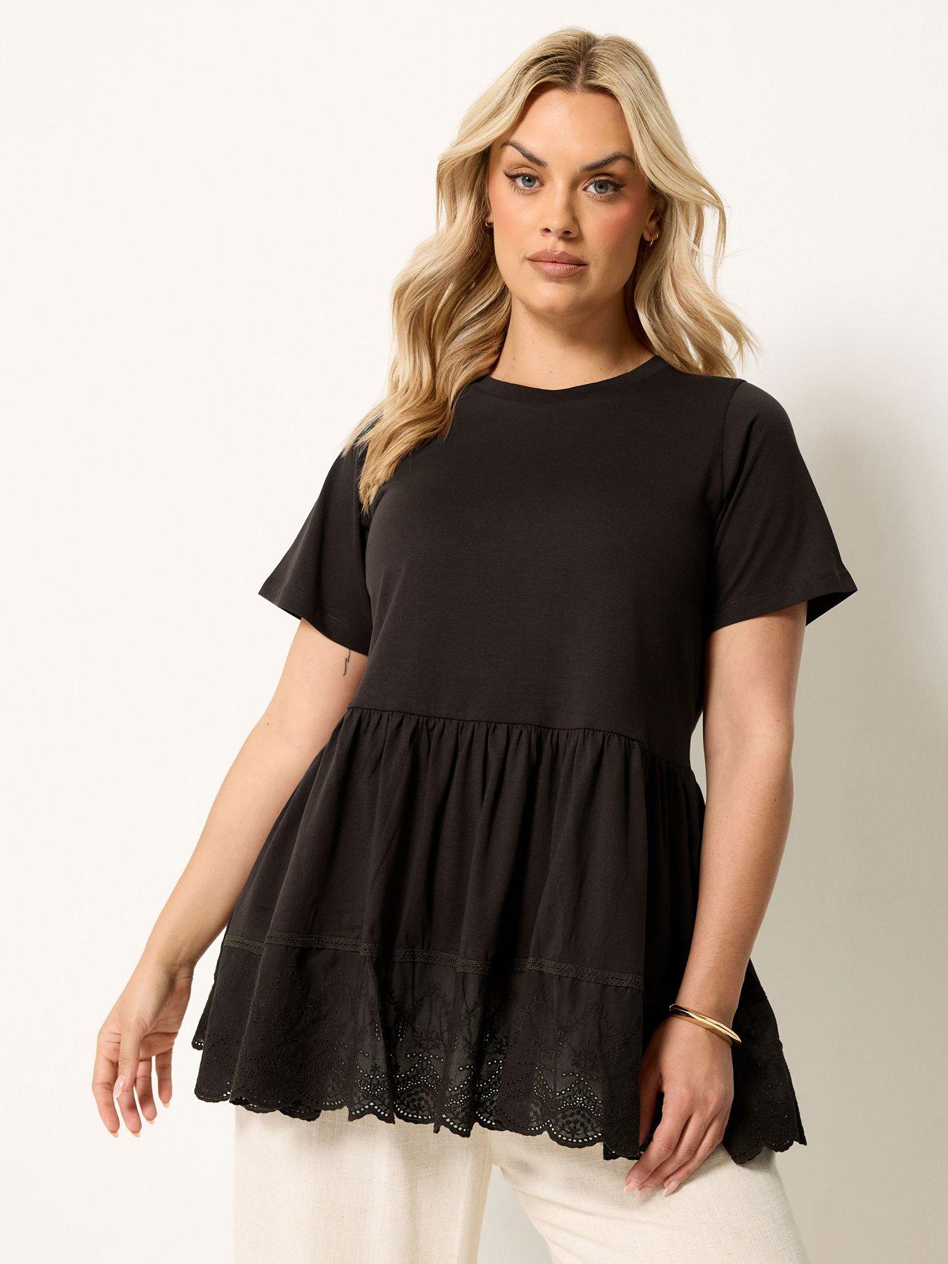 Yours Curve Tiered Anglaise Peplum Top - Brown
