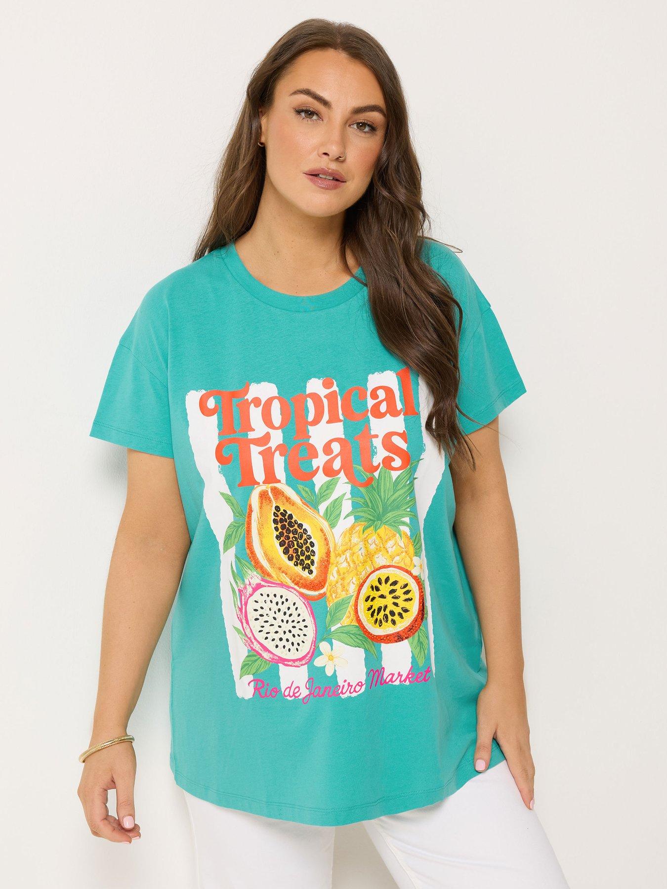 Yours Curve Bead Detail Placement Core T-Shirt - Teal Blue