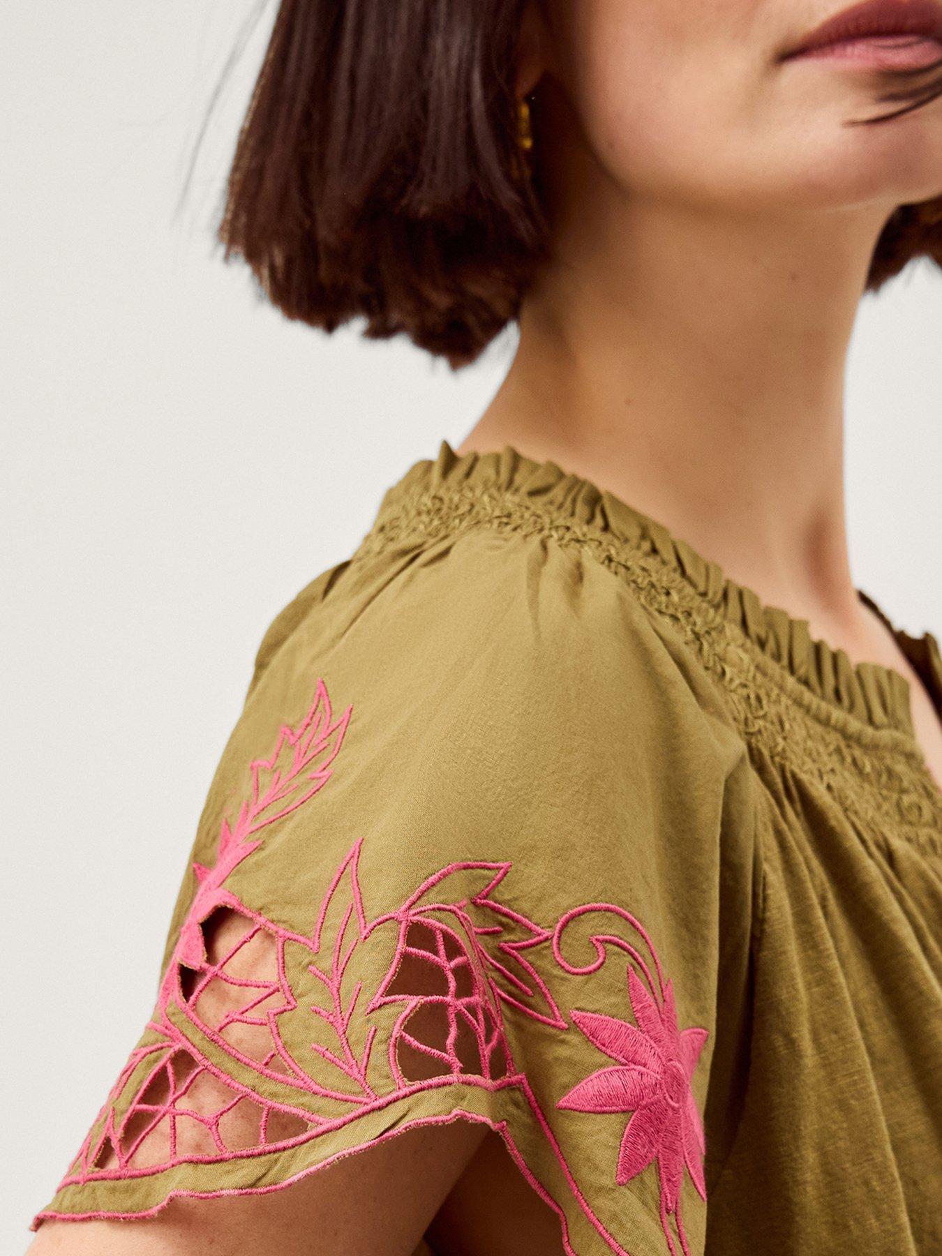 Image 4 of 4 of Monsoon Fiona Fabric Mix Top - Green