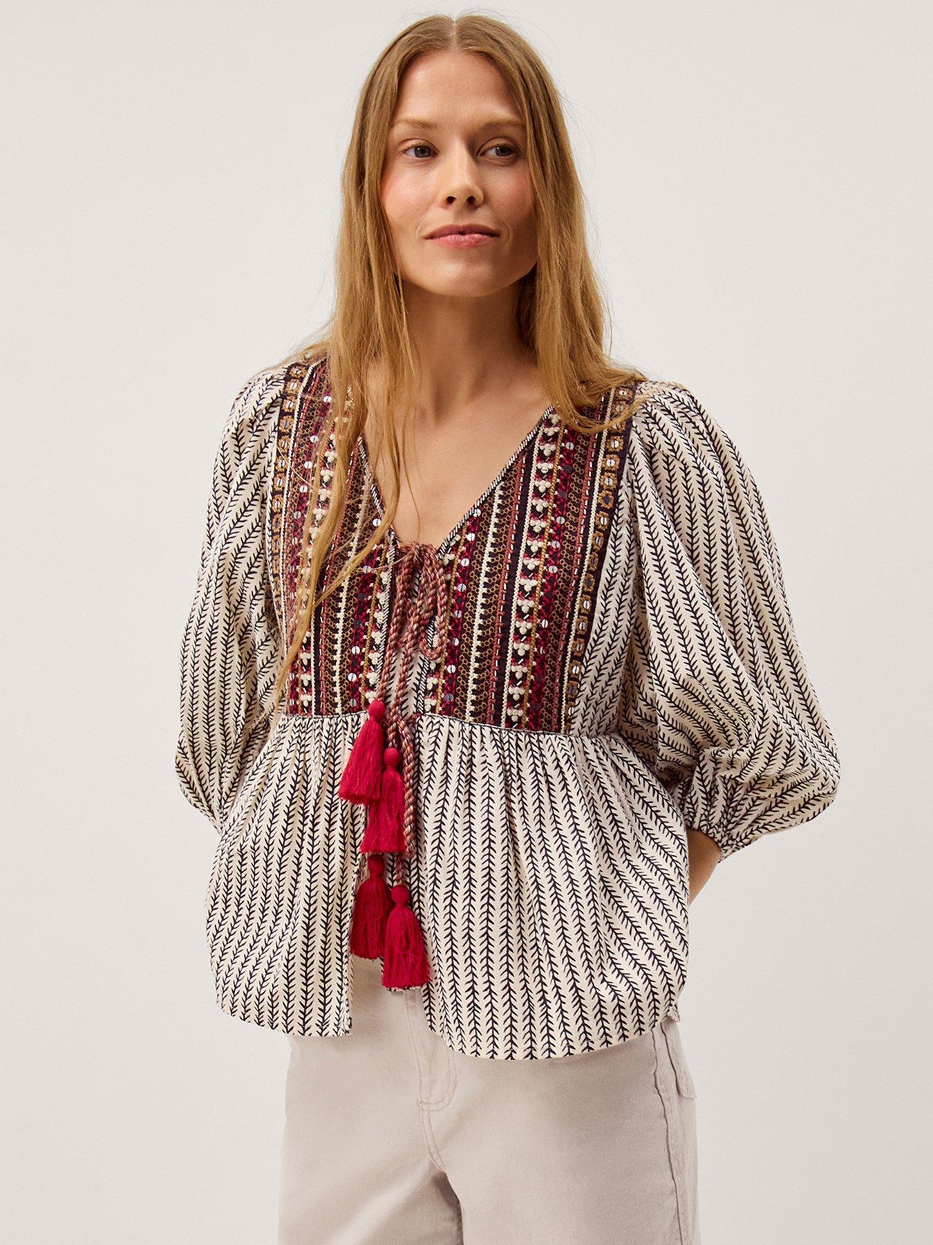 Monsoon Laila Tie Front Top - Cream