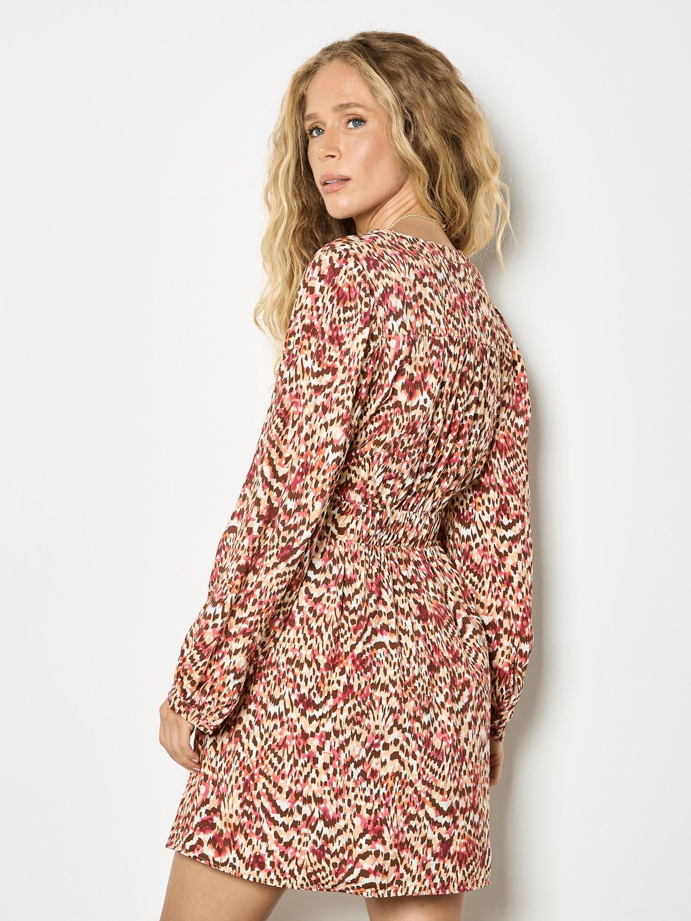  image of apricot-grandad-collar-mini-pull-through-waist-dress-pink