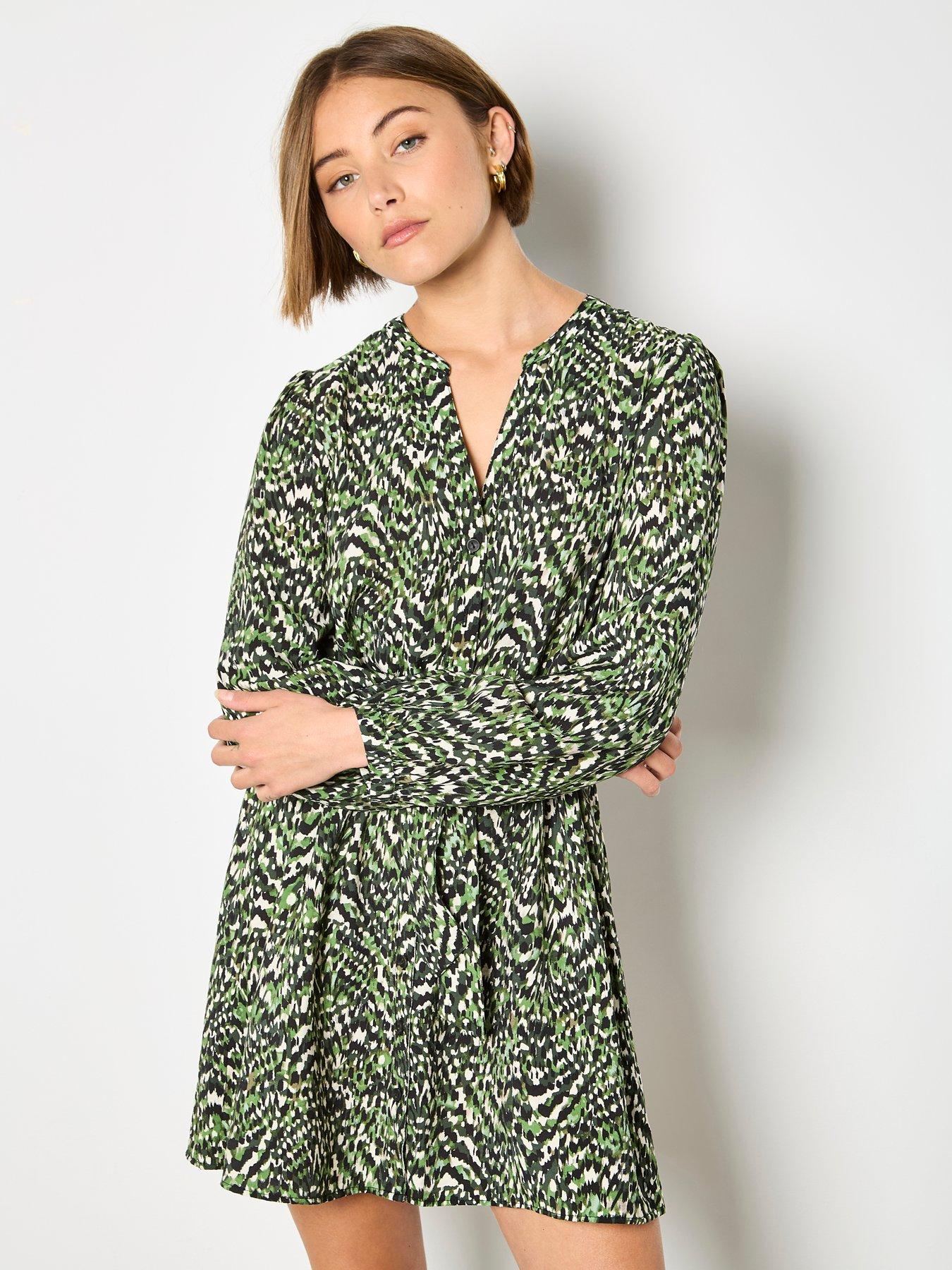 Apricot Grandad Collar Mini Pull Through Waist Dress