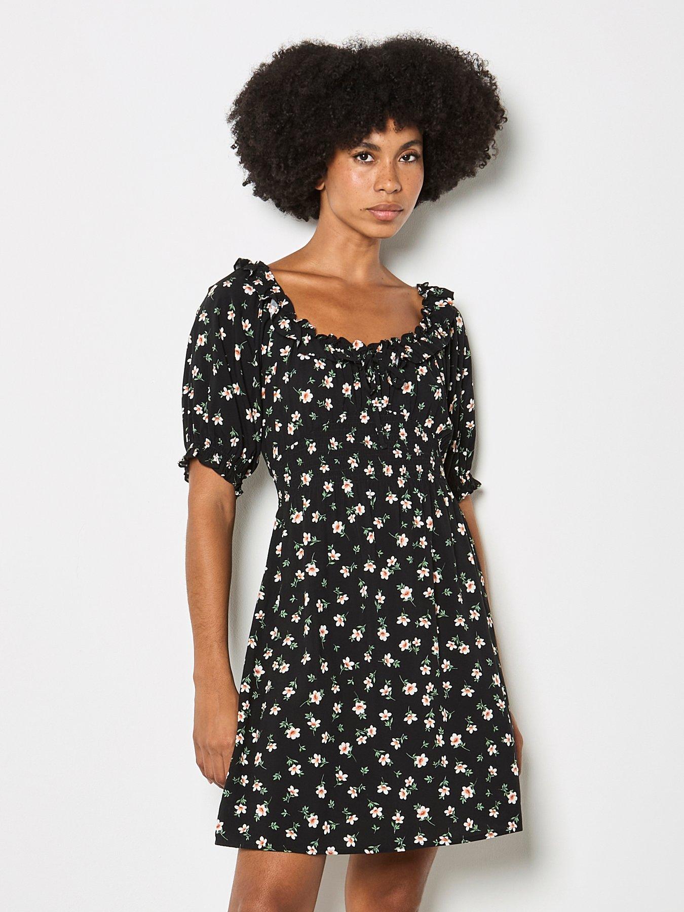 Apricot Milkmaid Mini Dress With Frills - Black