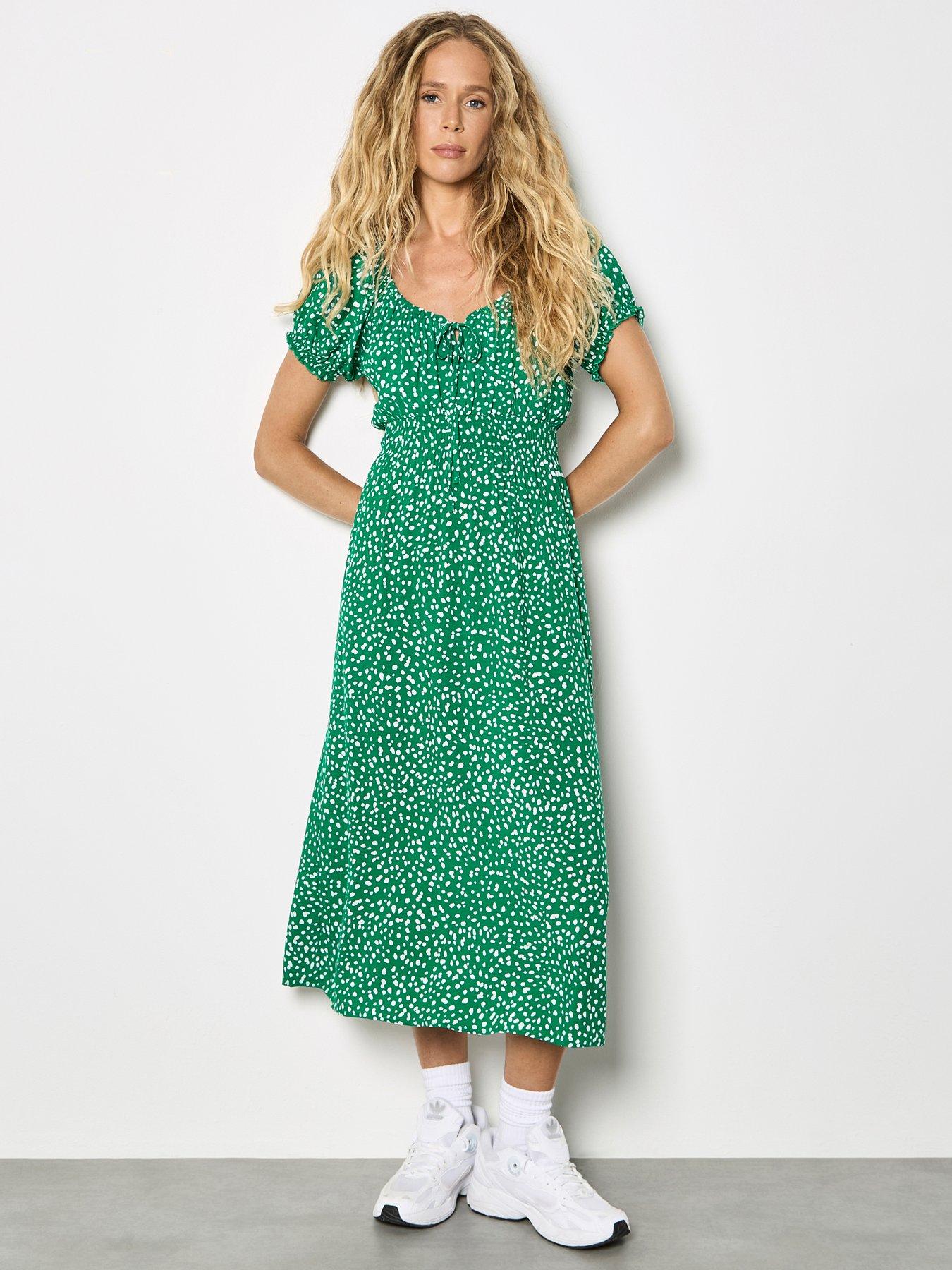 Apricot Milkmaid Midi Spot Printed Dress