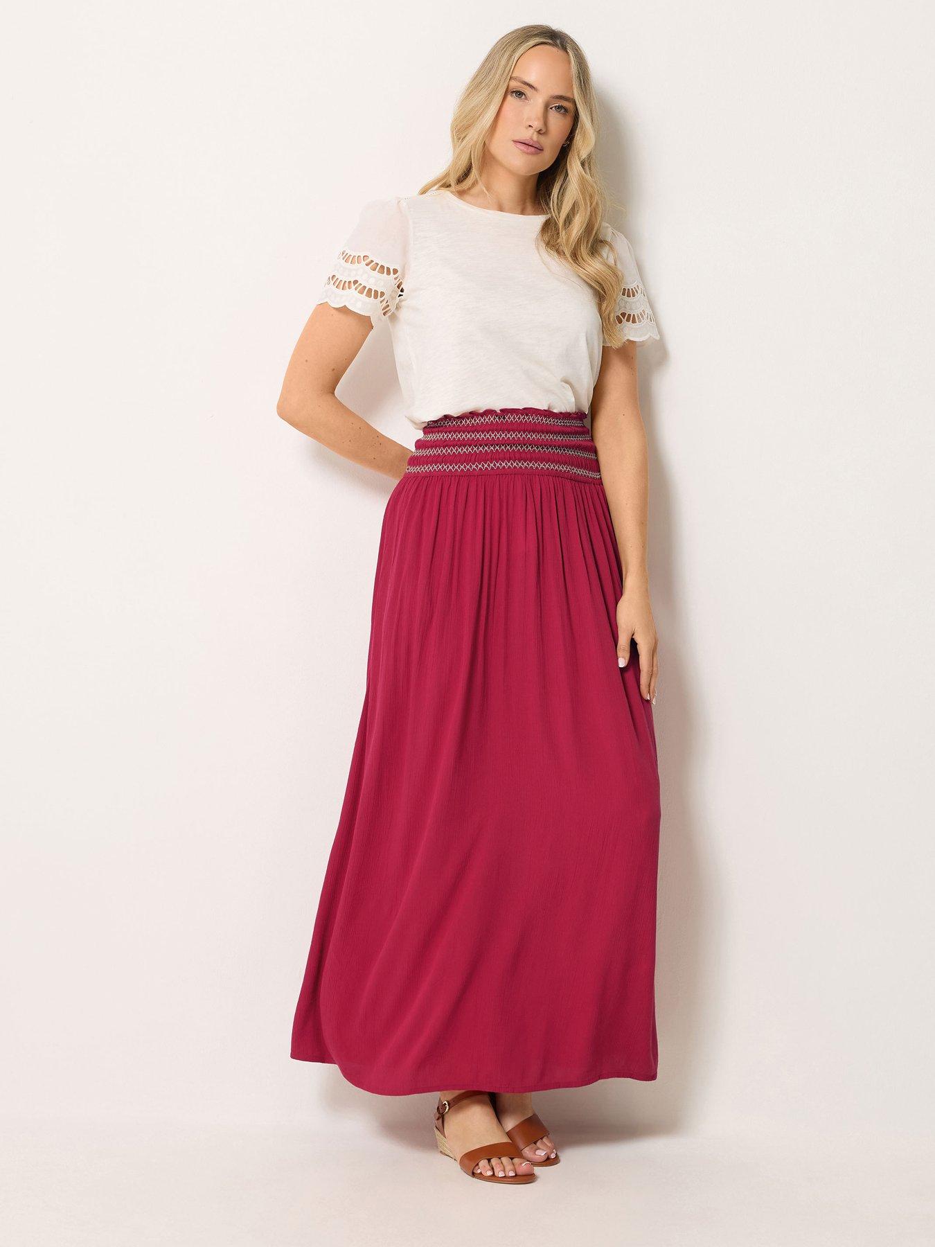 Image 1 of 4 of Long Tall Sally Waist Detail Maxi Skirt - Berry Red