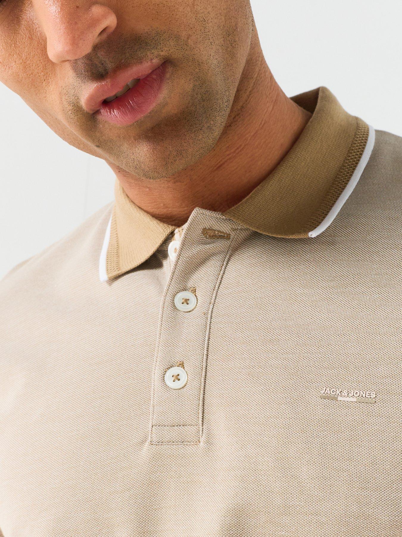 Image 4 of 5 of Jack & Jones Mens Long Sleeve Contrast Collar Polo Shirt - Petrified Oak