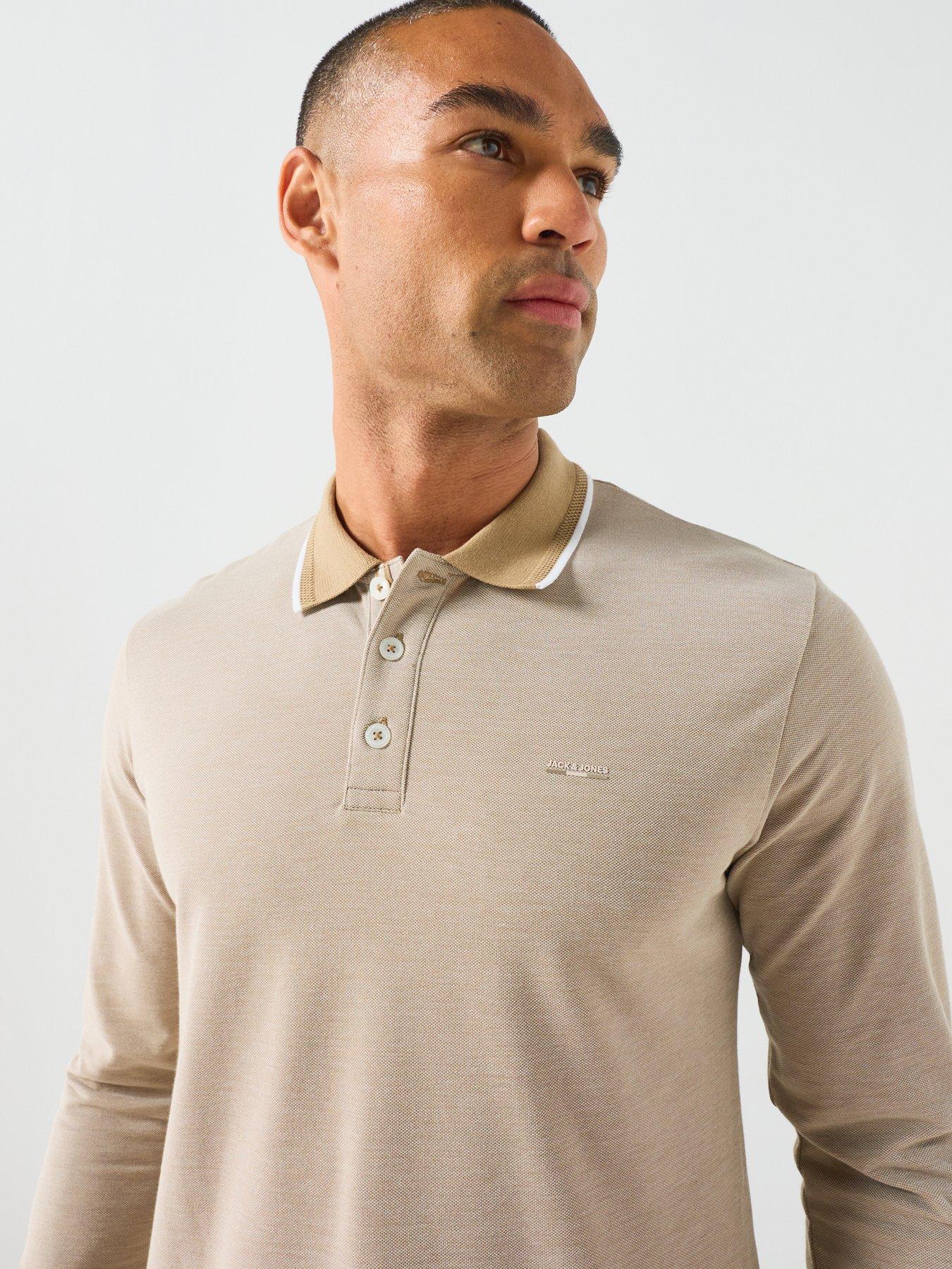 Image 5 of 5 of Jack & Jones Mens Long Sleeve Contrast Collar Polo Shirt - Petrified Oak