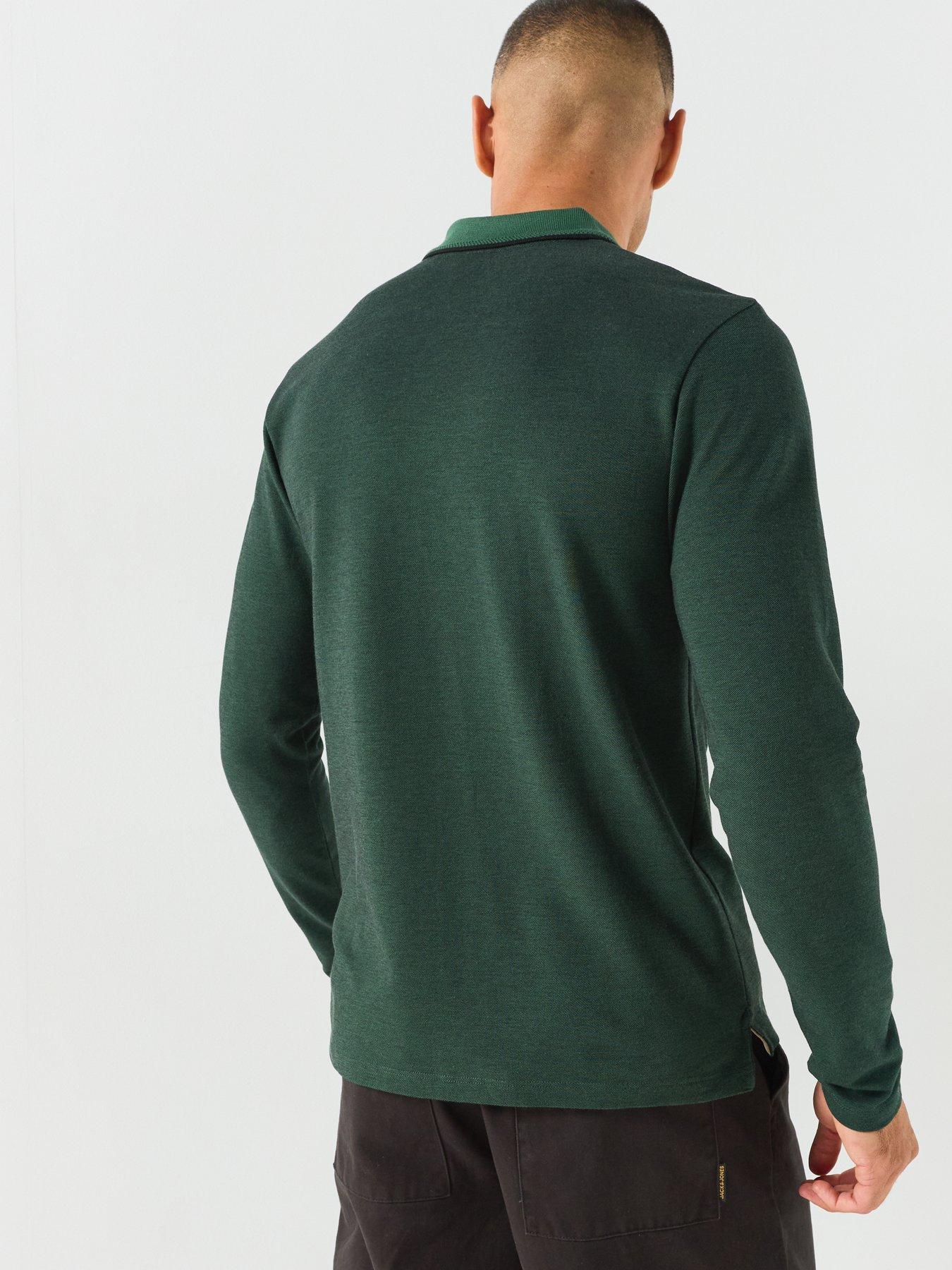 Image 2 of 5 of Jack & Jones Mens Alves Long Sleeve Polo Shirt With Chest Logo - Pineneedle