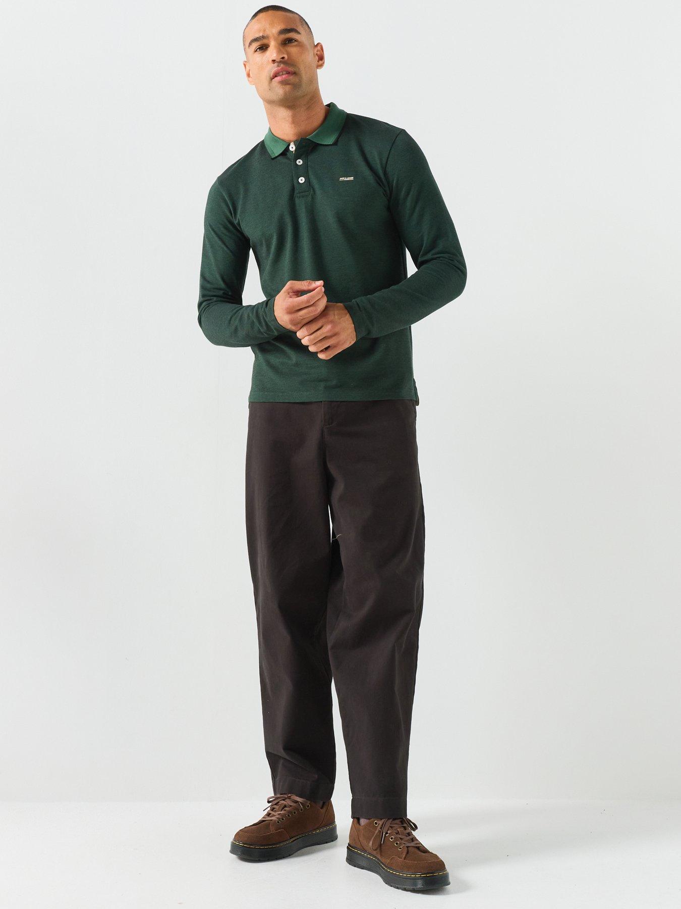 Image 3 of 5 of Jack & Jones Mens Alves Long Sleeve Polo Shirt With Chest Logo - Pineneedle