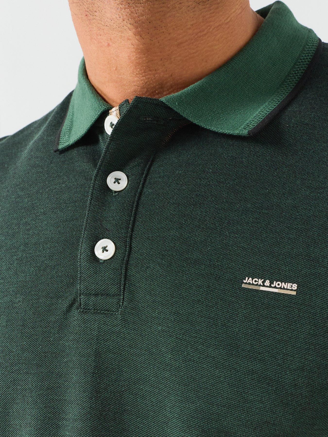 Image 4 of 5 of Jack & Jones Mens Alves Long Sleeve Polo Shirt With Chest Logo - Pineneedle