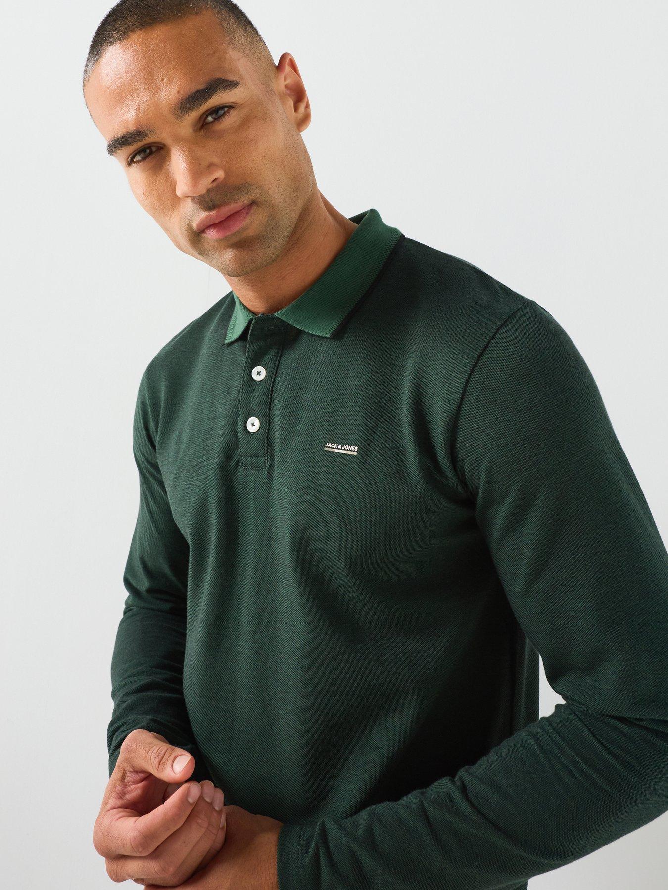 Image 5 of 5 of Jack & Jones Mens Alves Long Sleeve Polo Shirt With Chest Logo - Pineneedle
