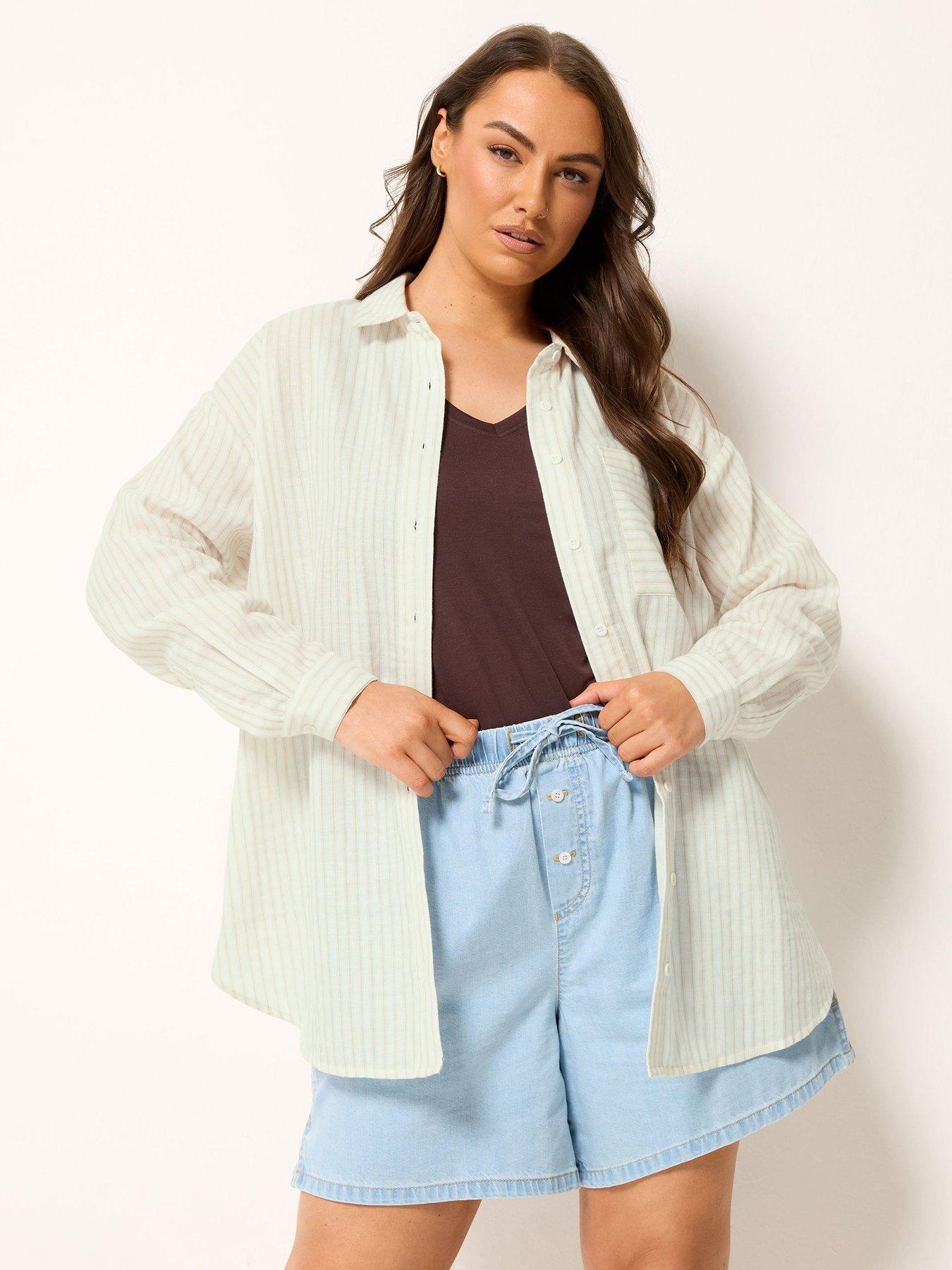 Yours Curve Stripe Print Shirt - Cream