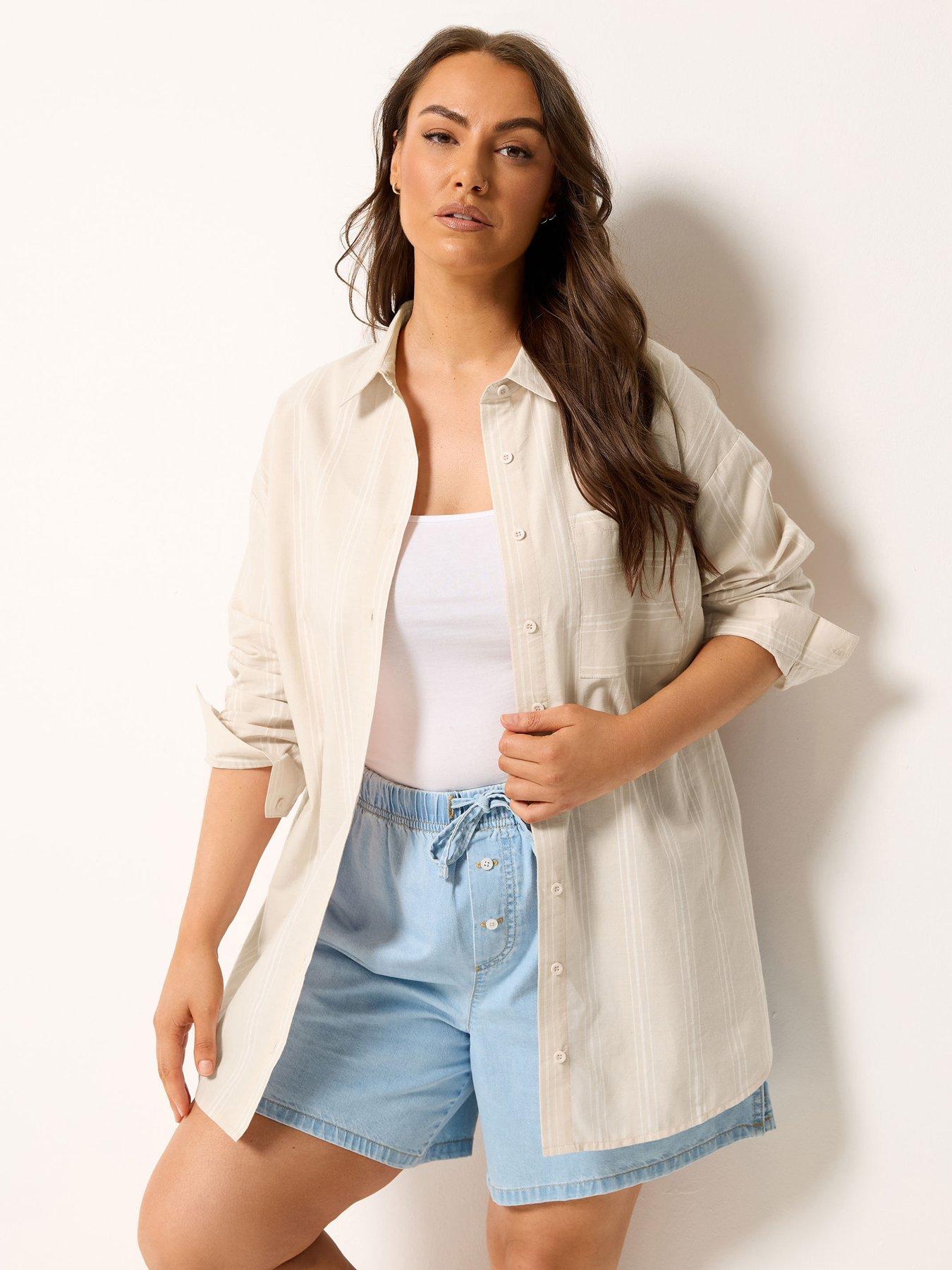 Yours Curve Stripe Print Shirt - Beige
