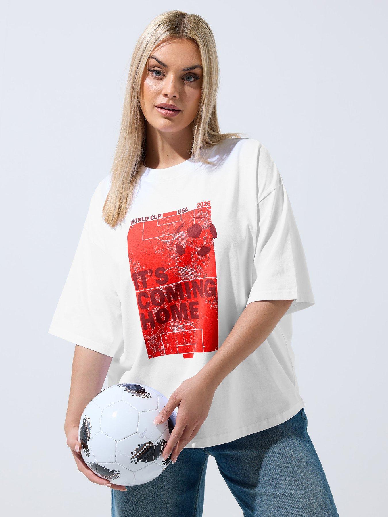 Image 1 of 5 of Yours Curve 'It's Coming Home' T-Shirt - White