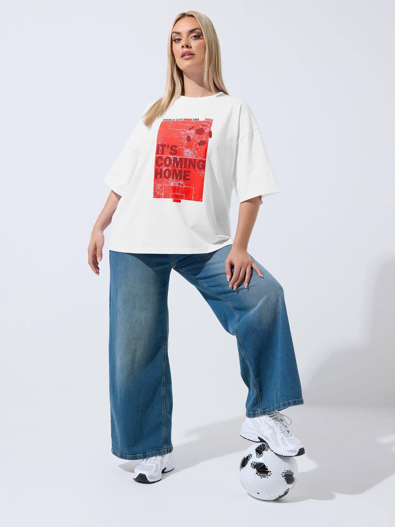 Image 3 of 5 of Yours Curve 'It's Coming Home' T-Shirt - White
