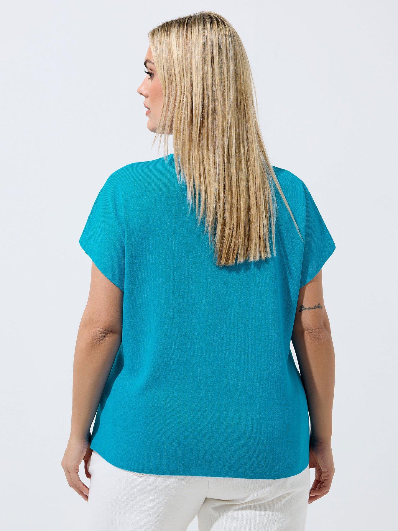 Image 2 of 3 of Yours Curve Double Button Knit Top - Blue