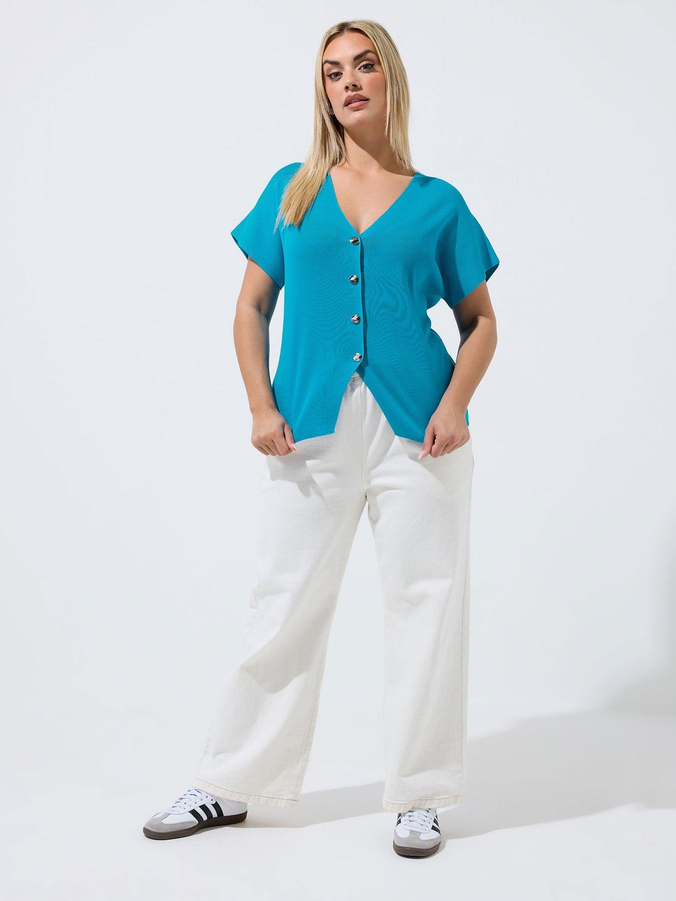 Image 3 of 3 of Yours Curve Double Button Knit Top - Blue