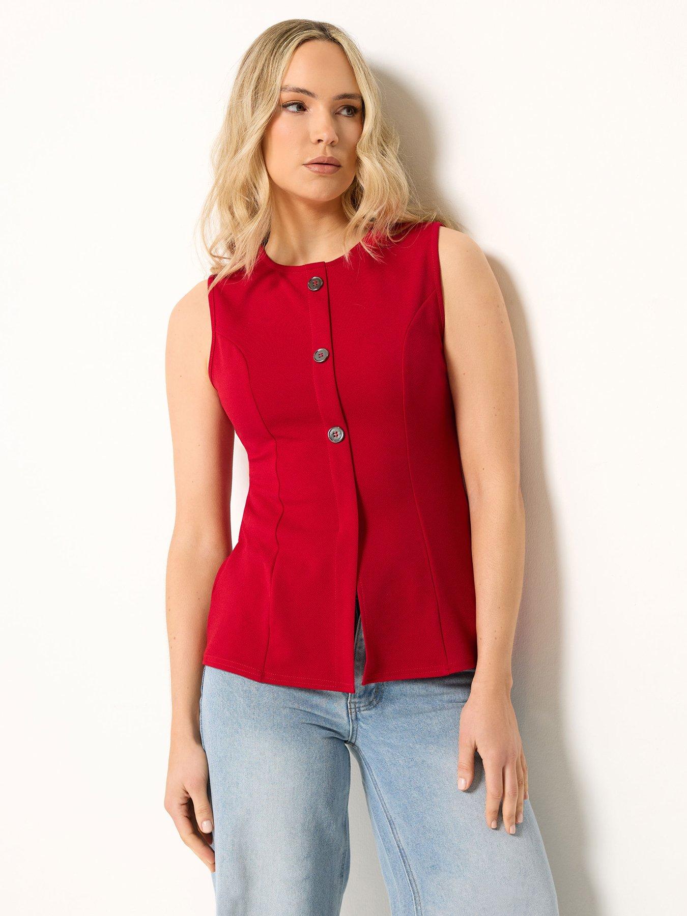 Long Tall Sally Button Textured Waistcoat - Red