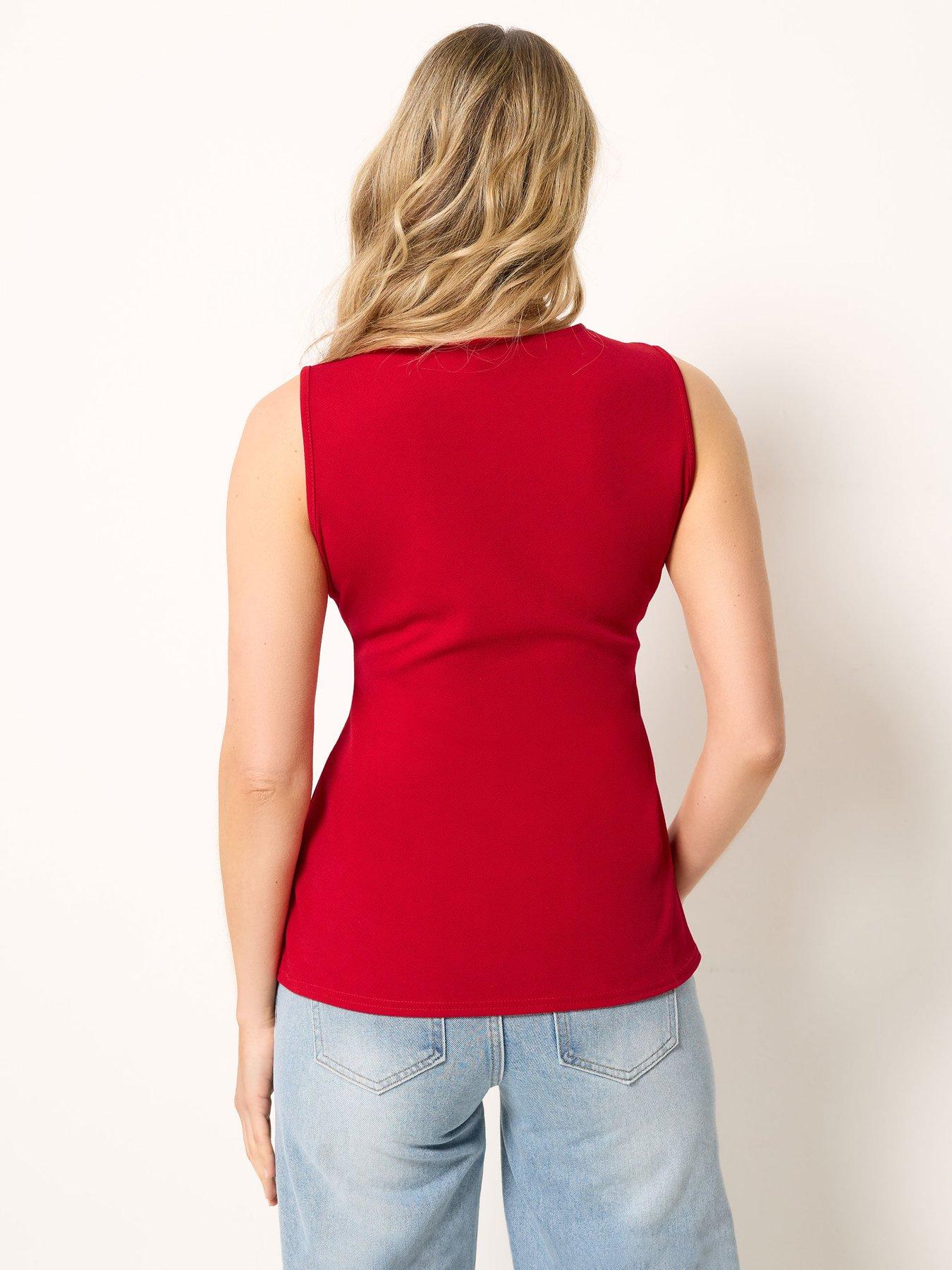 Image 2 of 5 of Long Tall Sally Button Textured Waistcoat - Red