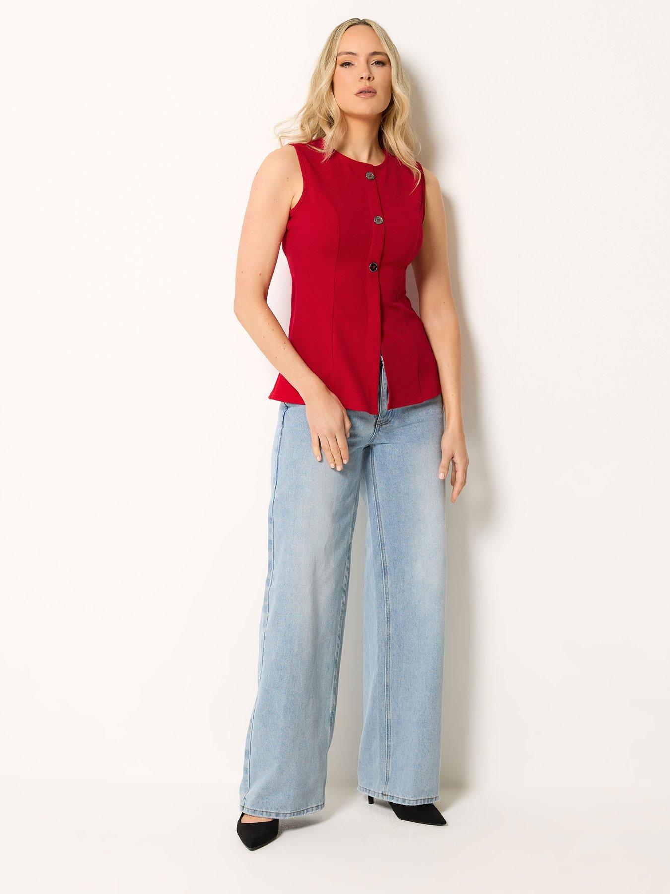 Image 3 of 5 of Long Tall Sally Button Textured Waistcoat - Red