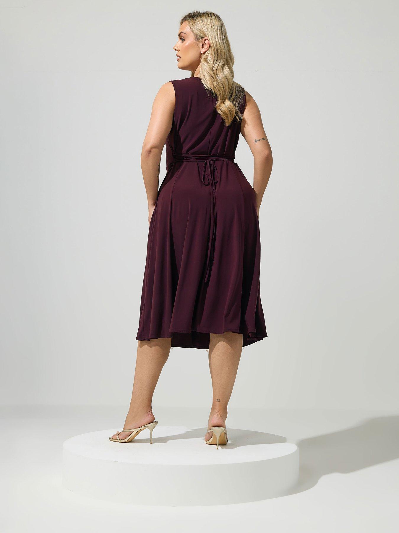 Image 2 of 4 of Yours Curve Ity Cowl Lace Up Midi Dress - Purple