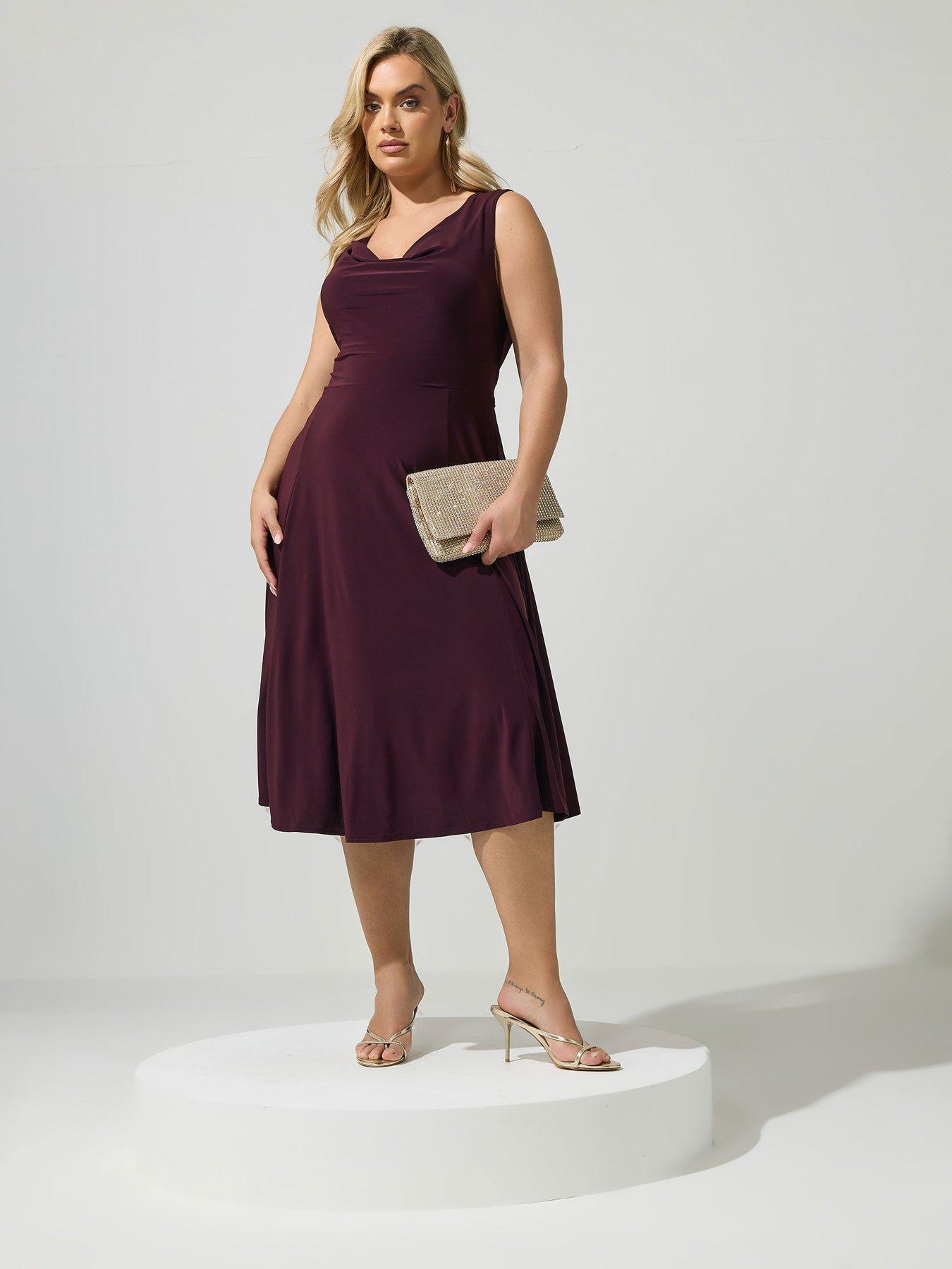 Image 3 of 4 of Yours Curve Ity Cowl Lace Up Midi Dress - Purple