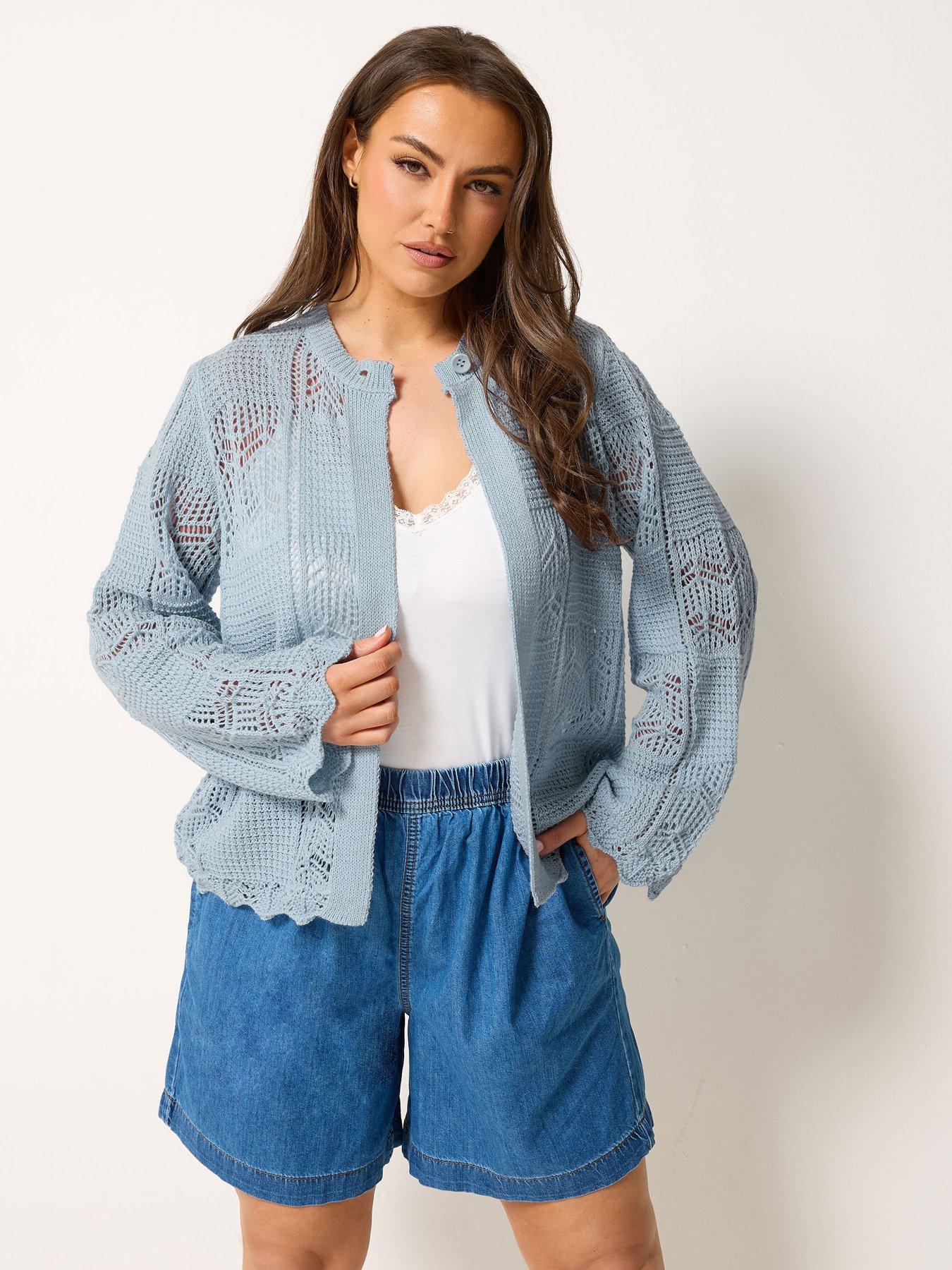Yours Curve Crochet Cardigan - Blue