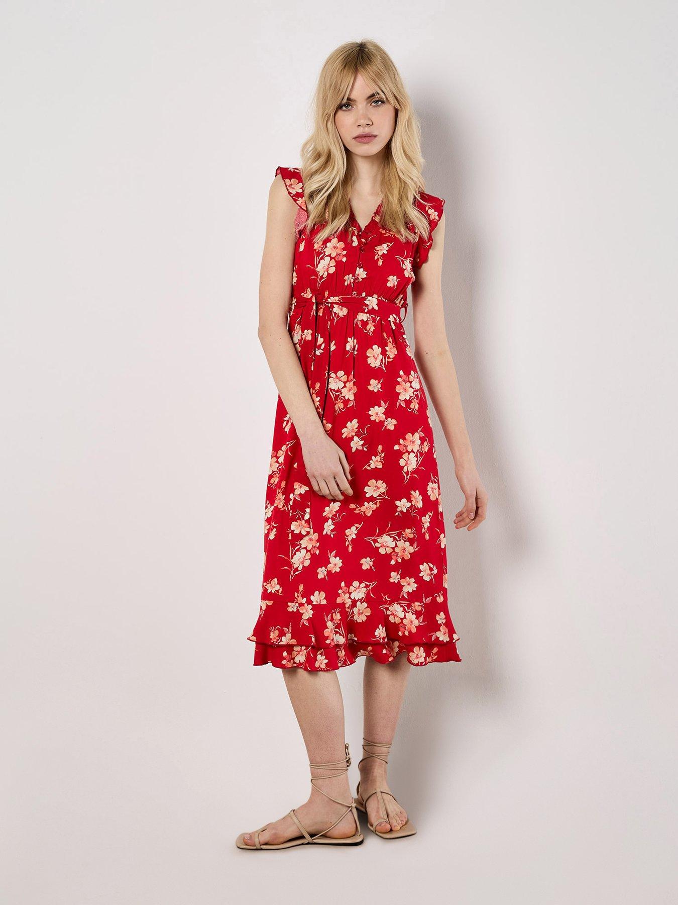 Apricot Rock Cress Floral Ditsy Midi Drs