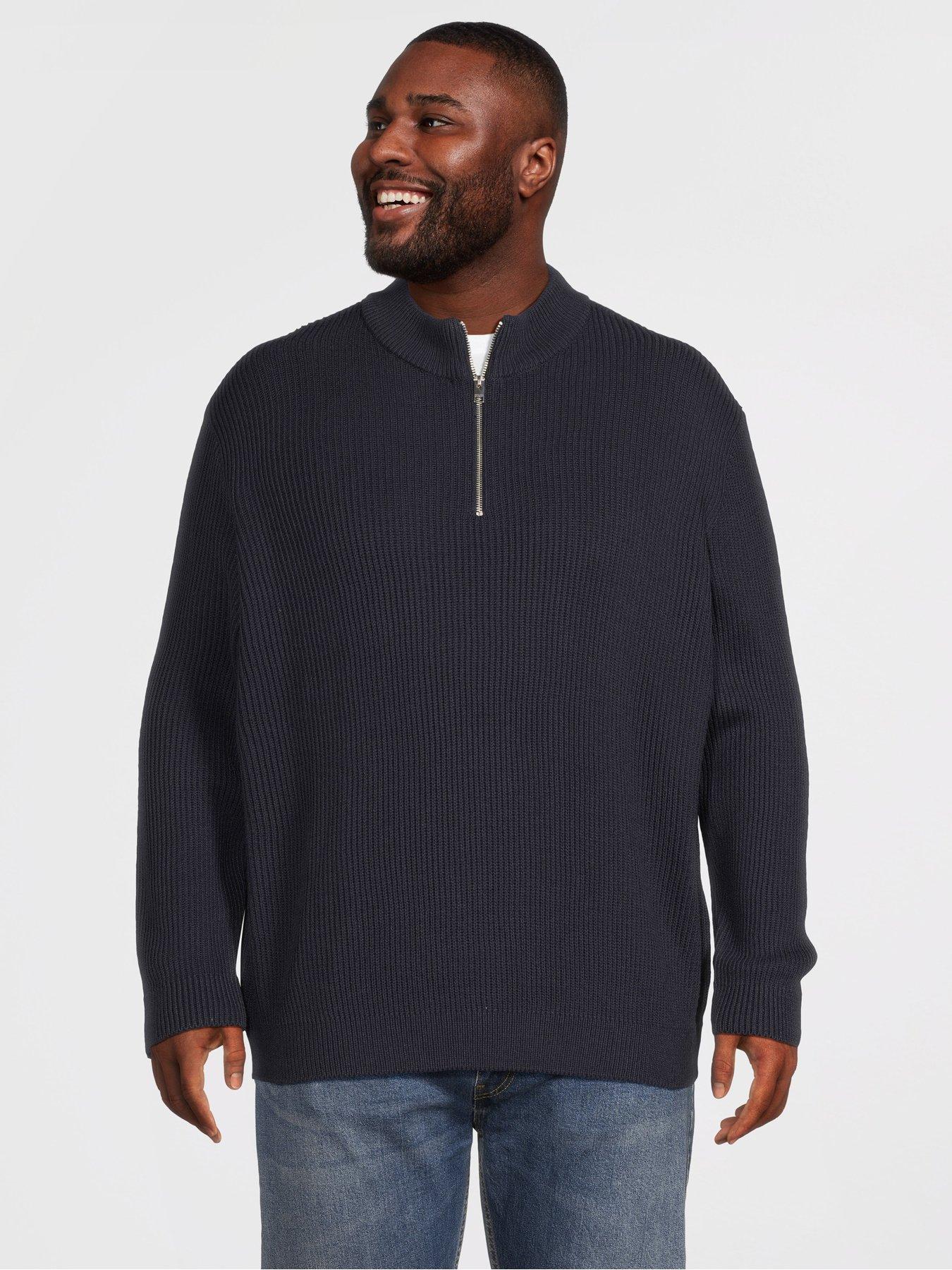 Image 1 of 5 of Jack & Jones Plus Panel Knitted 1/2 Zip Jumper - Navy
