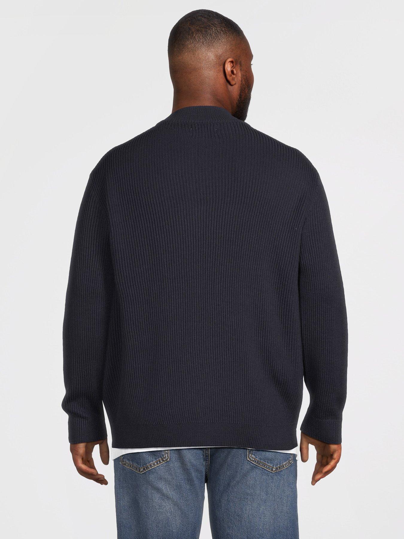 Image 2 of 5 of Jack & Jones Plus Panel Knitted 1/2 Zip Jumper - Navy