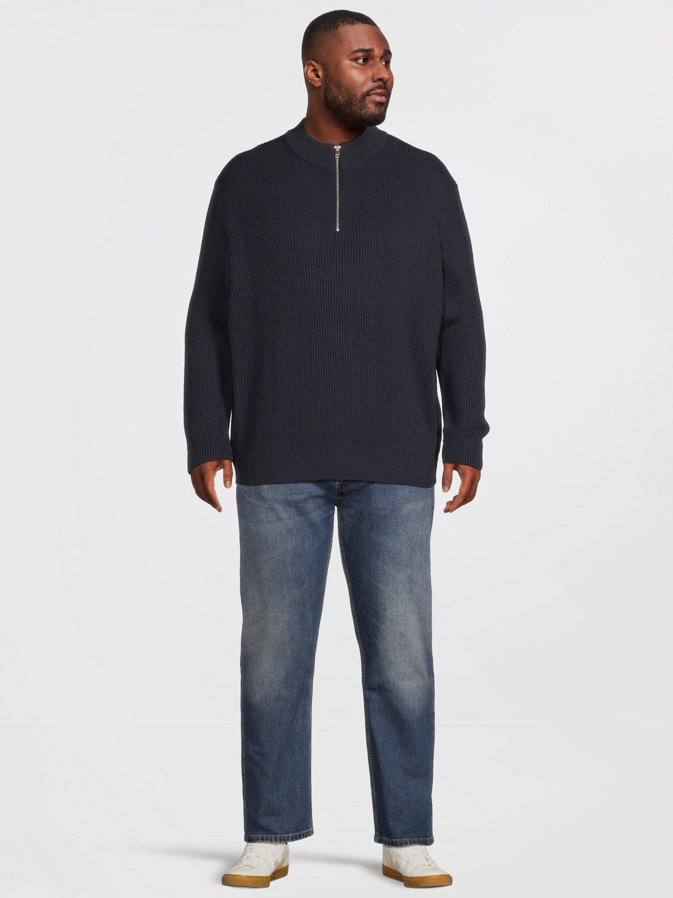 Image 3 of 5 of Jack & Jones Plus Panel Knitted 1/2 Zip Jumper - Navy