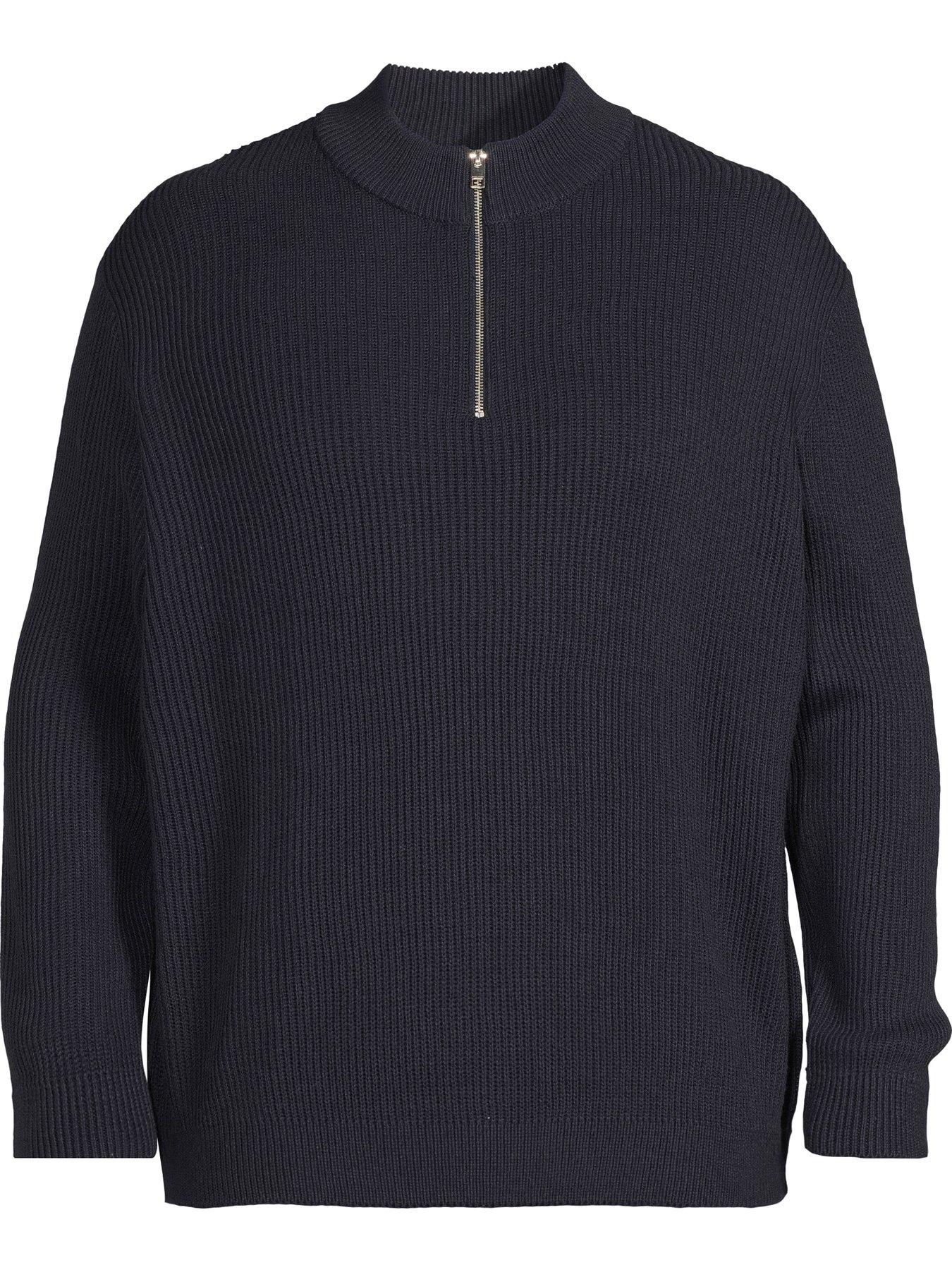 Image 5 of 5 of Jack & Jones Plus Panel Knitted 1/2 Zip Jumper - Navy